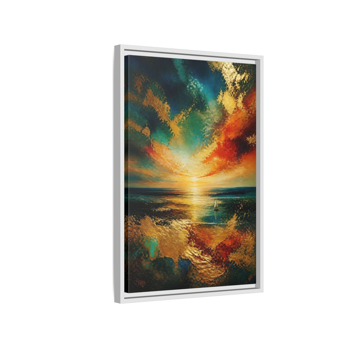 Side Mockup 1. Nature Ocean Sunset Ocean Sunset Gold shown as stretched canvas wall art