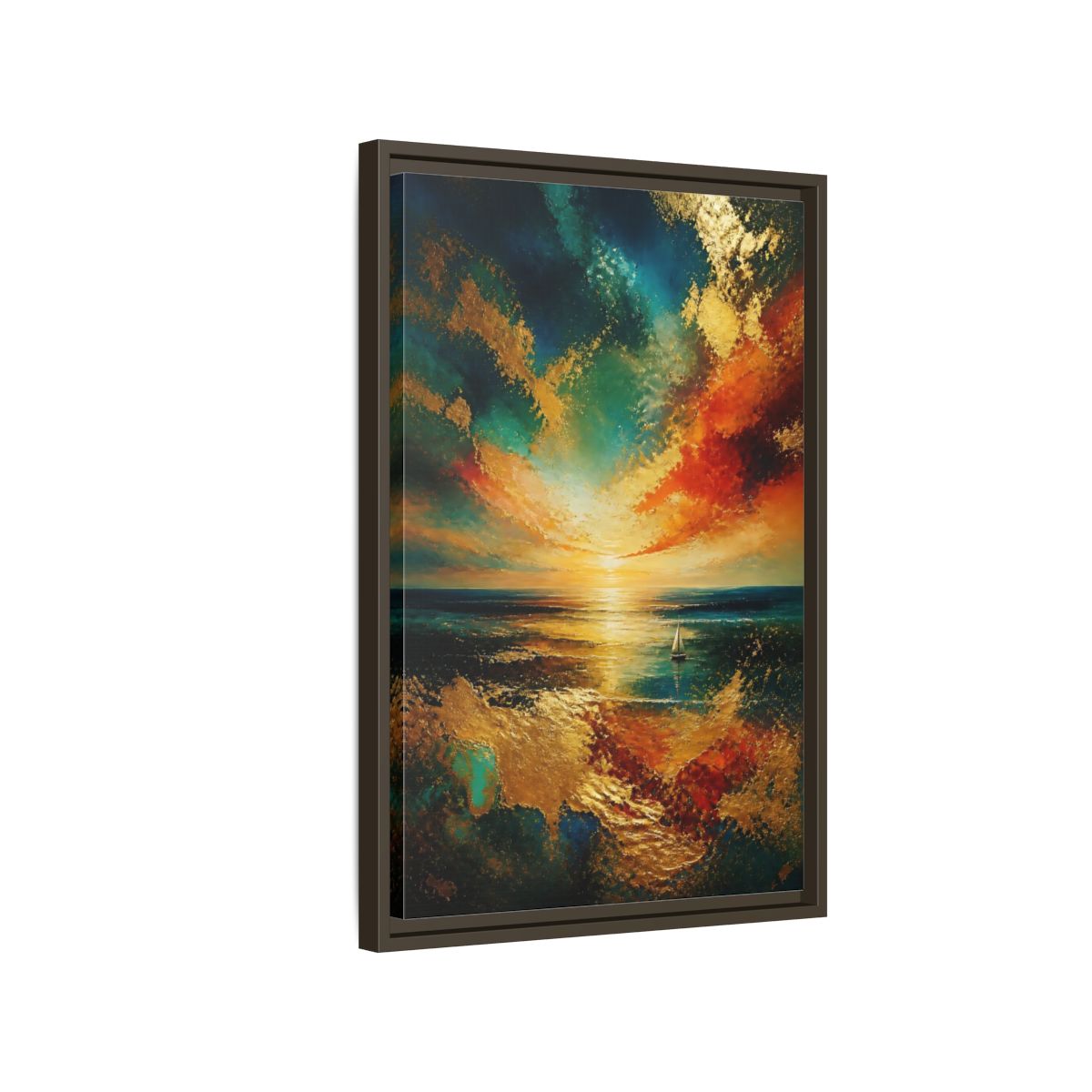 Side Mockup 2. Nature Ocean Sunset Ocean Sunset Gold shown as stretched canvas wall art