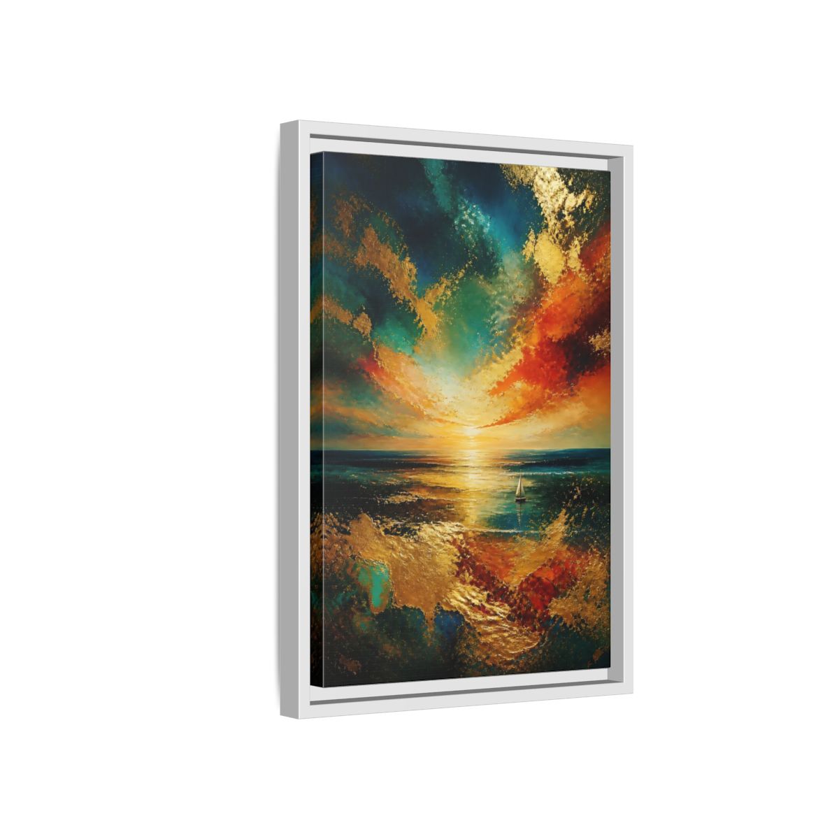 Side Mockup 4. Nature Ocean Sunset Ocean Sunset Gold shown as stretched canvas wall art