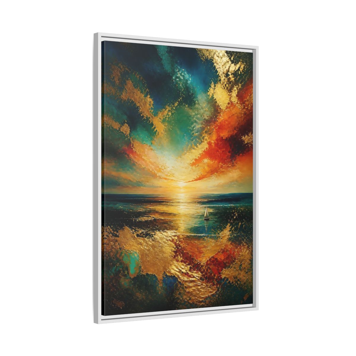 Side Mockup 9. Nature Ocean Sunset Ocean Sunset Gold shown as stretched canvas wall art