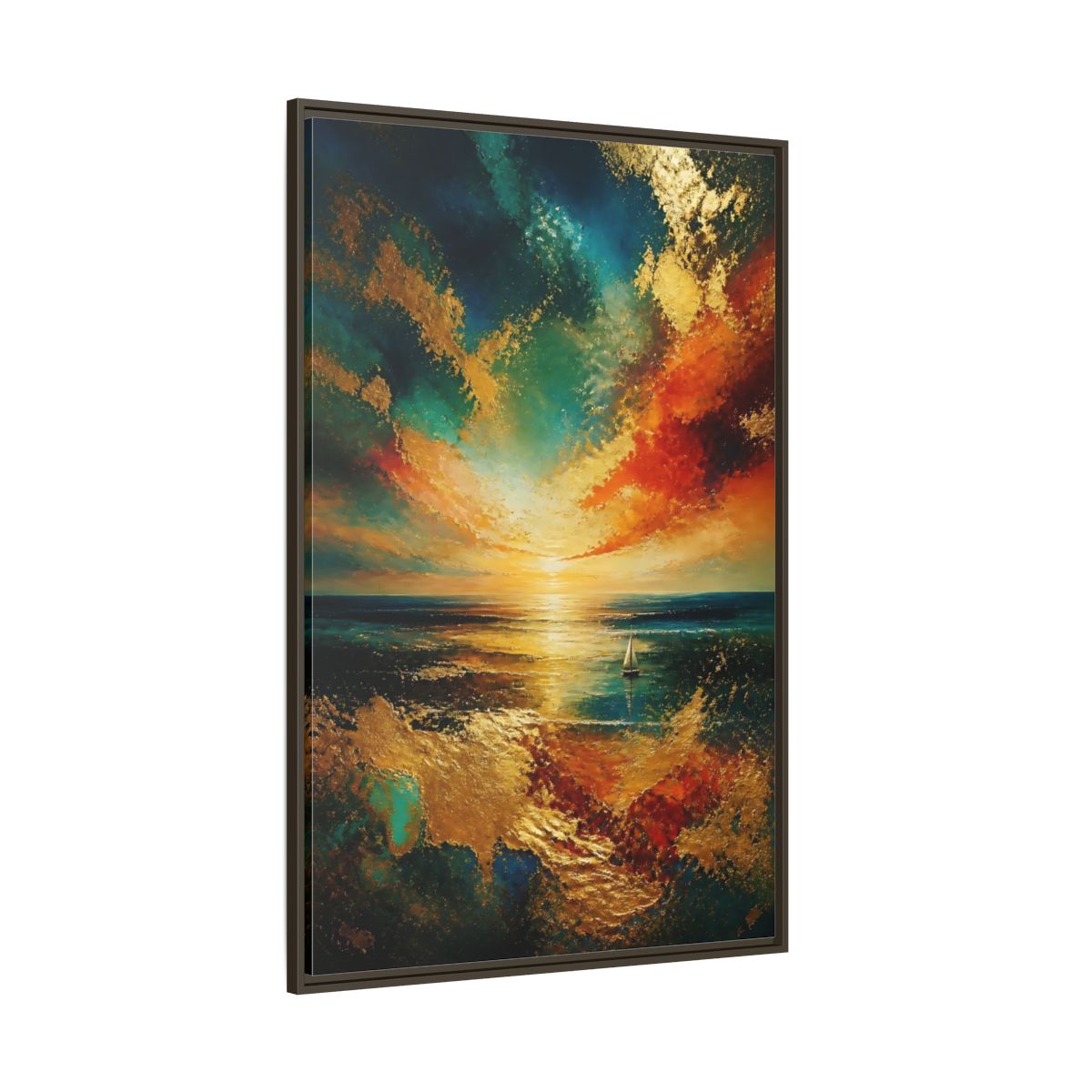 Side Mockup 8. Nature Ocean Sunset Ocean Sunset Gold shown as stretched canvas wall art