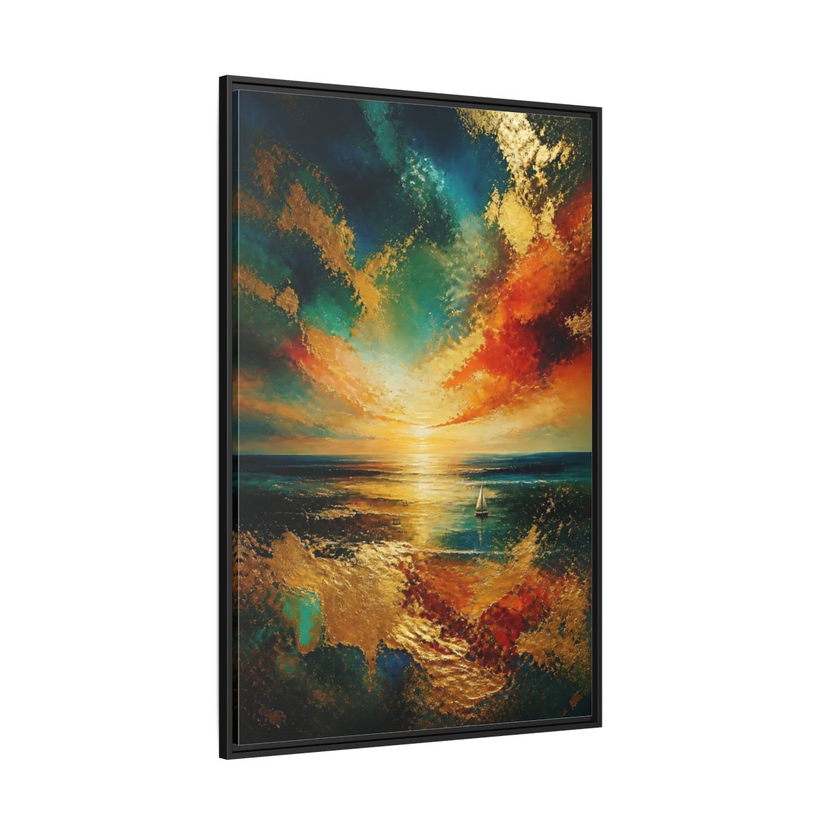 Side Mockup 12. Nature Ocean Sunset Ocean Sunset Gold shown as stretched canvas wall art