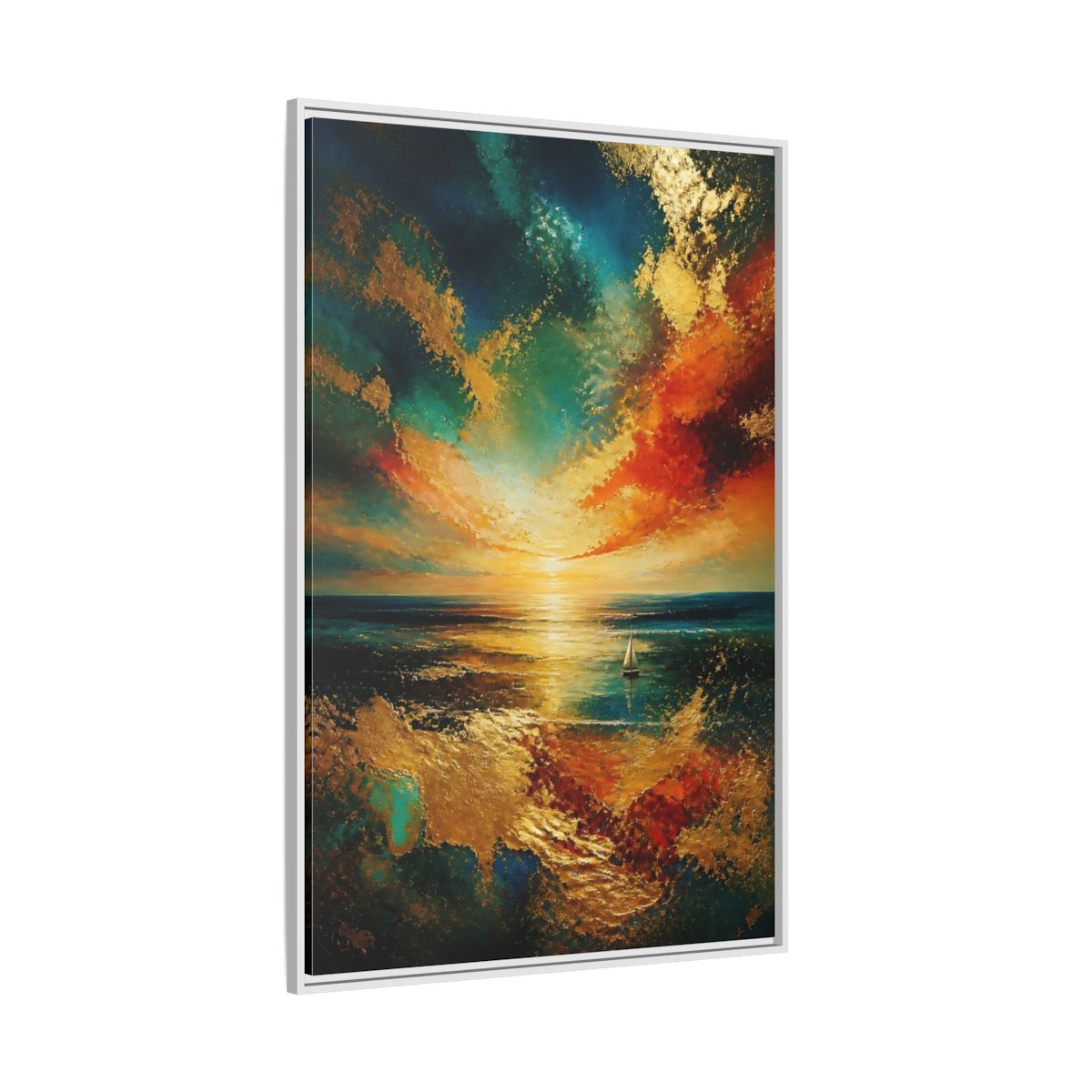 Side Mockup 7. Nature Ocean Sunset Ocean Sunset Gold shown as stretched canvas wall art