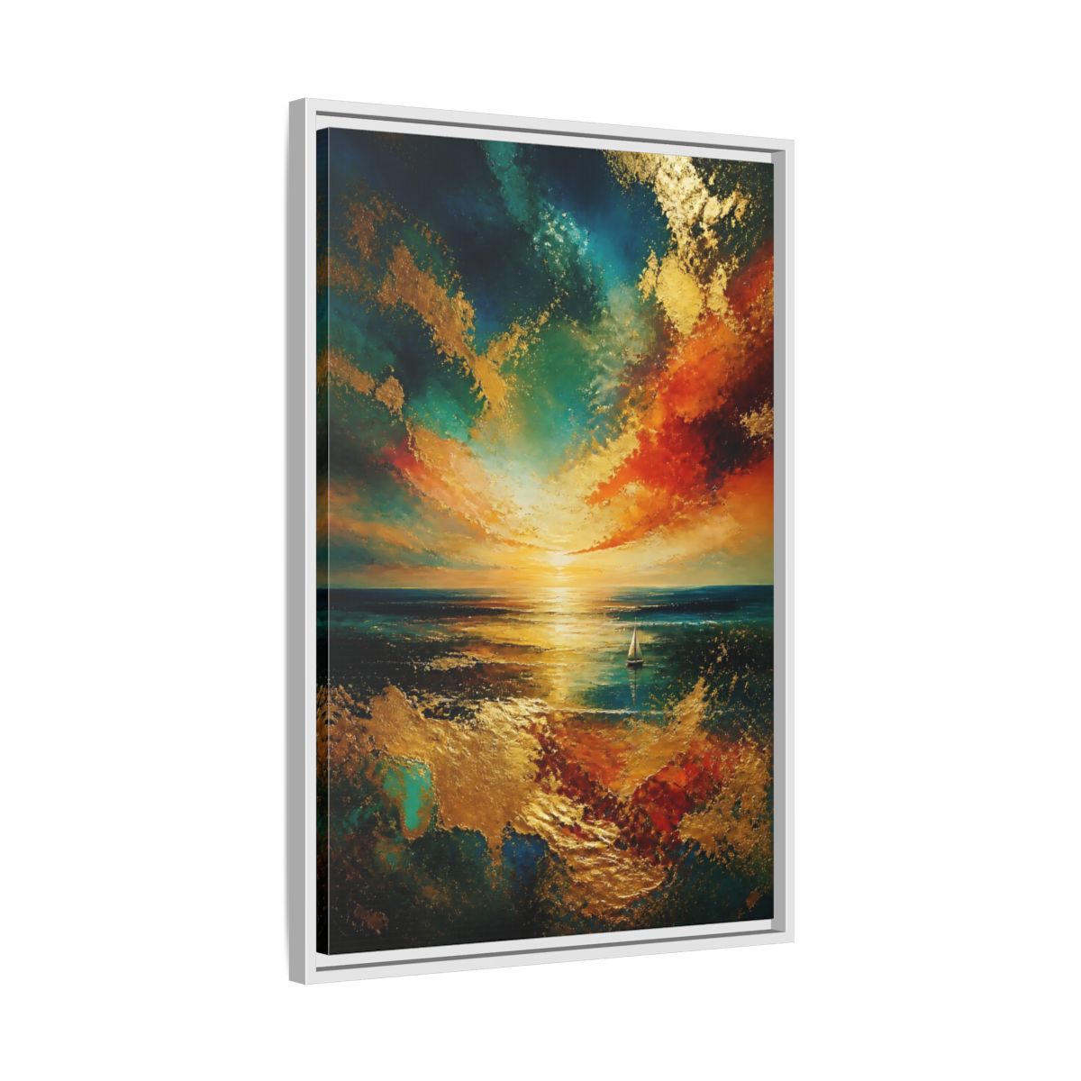 Side Mockup 10. Nature Ocean Sunset Ocean Sunset Gold shown as stretched canvas wall art