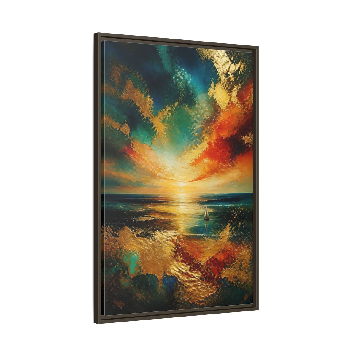 Main Mockup. Nature Ocean Sunset Ocean Sunset Gold shown as stretched canvas wall art