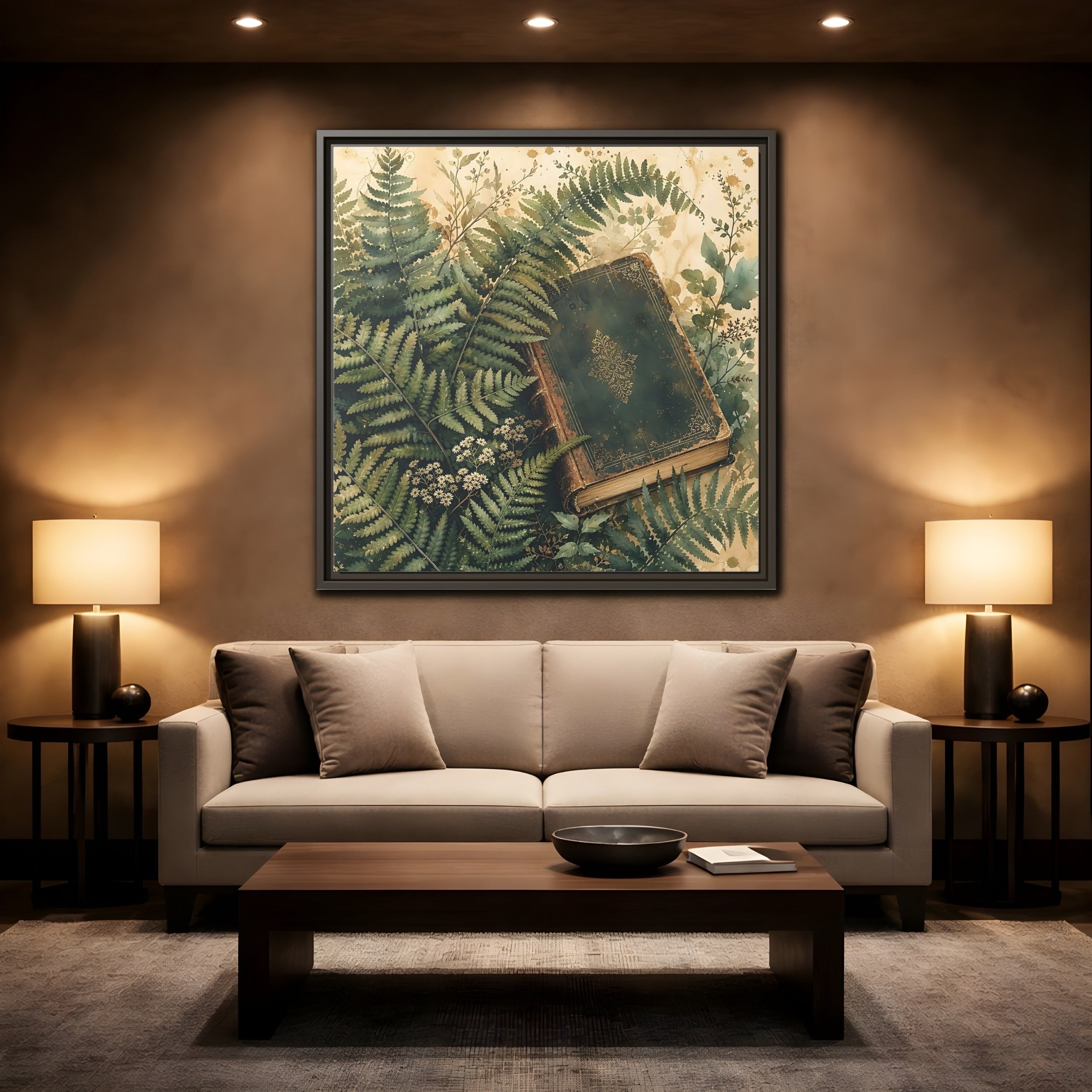 Mockup 2. Nature Old Book Green Book shown as stretched canvas wall art