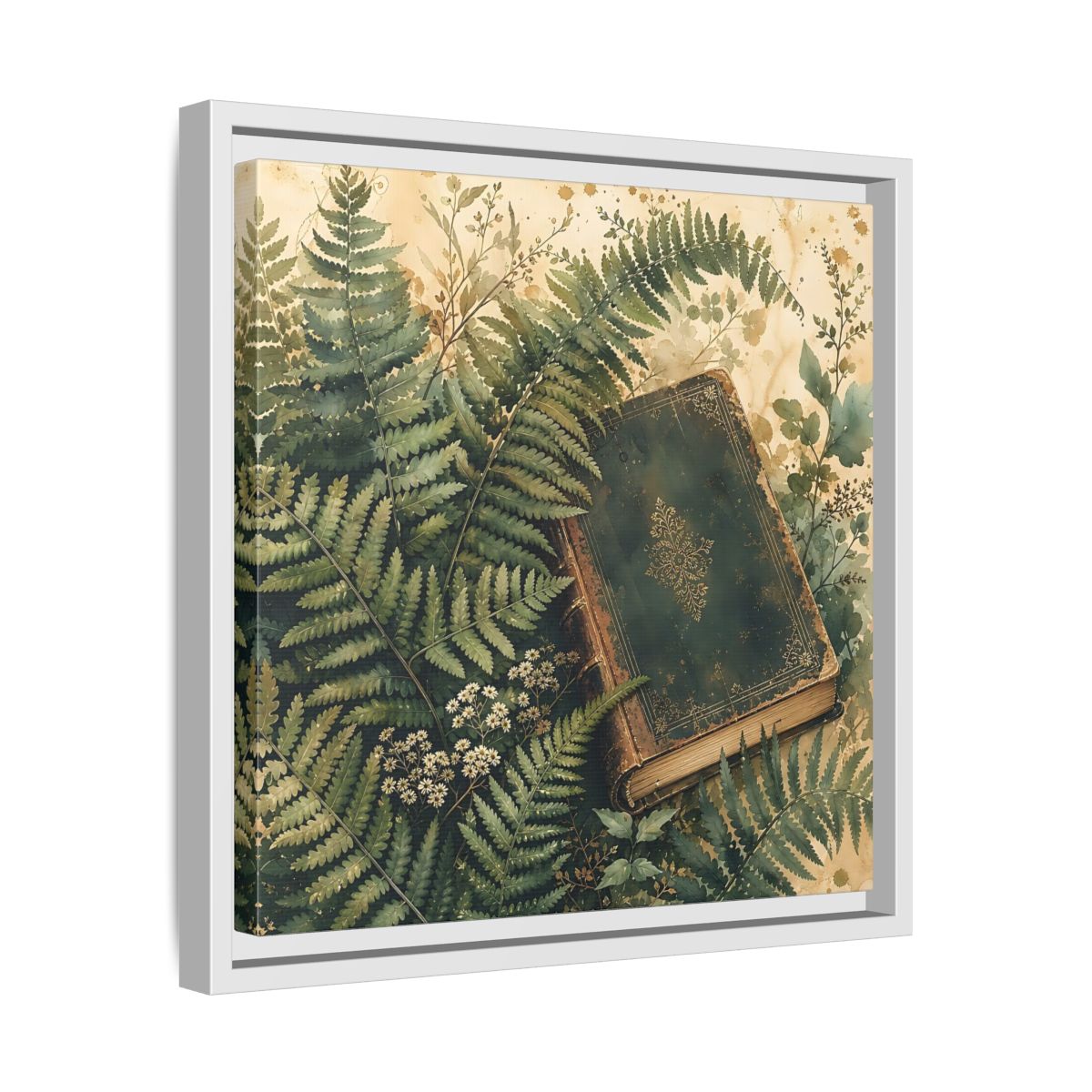 Side Mockup 28. Nature Old Book Green Book shown as stretched canvas wall art