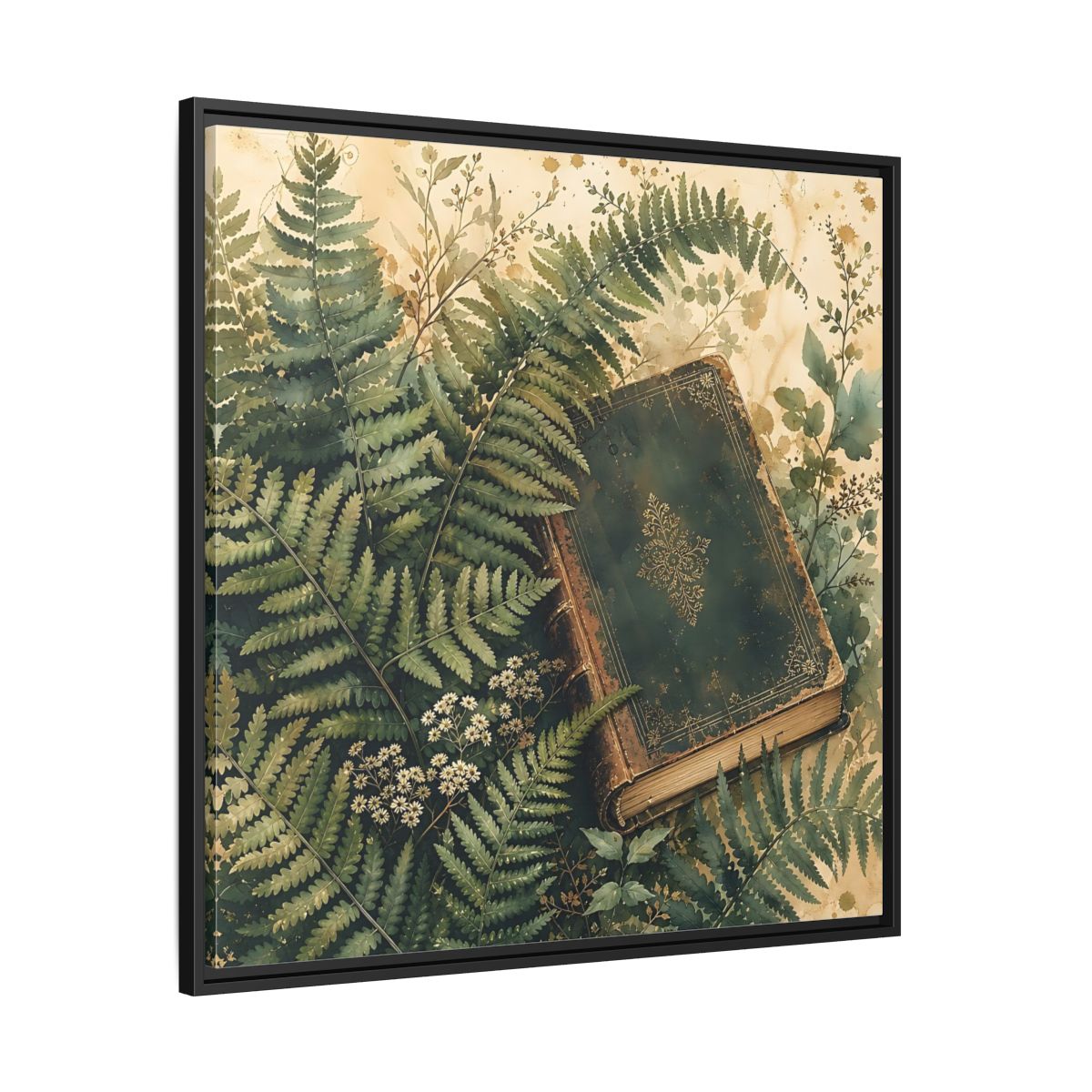 Side Mockup 30. Nature Old Book Green Book shown as stretched canvas wall art