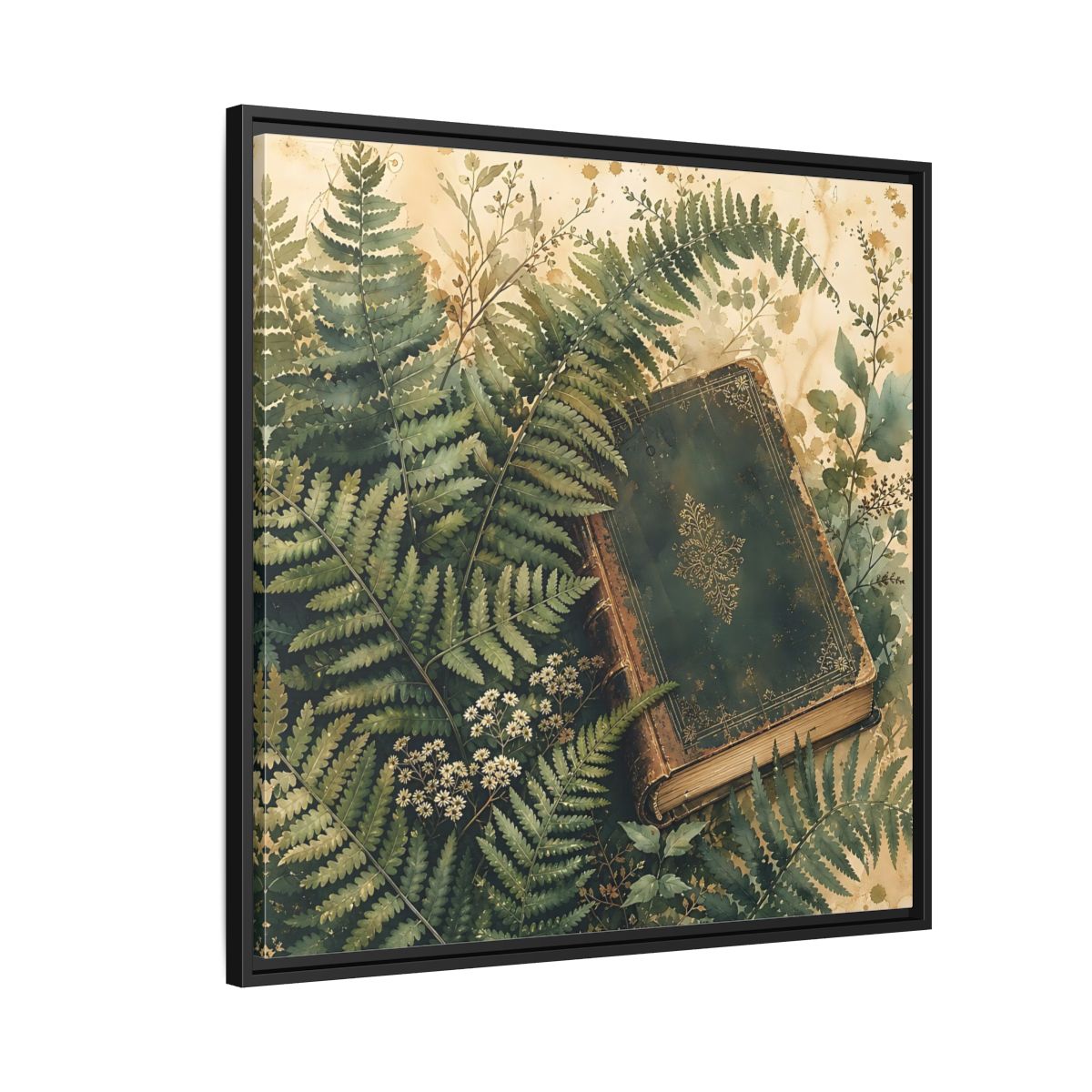 Side Mockup 9. Nature Old Book Green Book shown as stretched canvas wall art