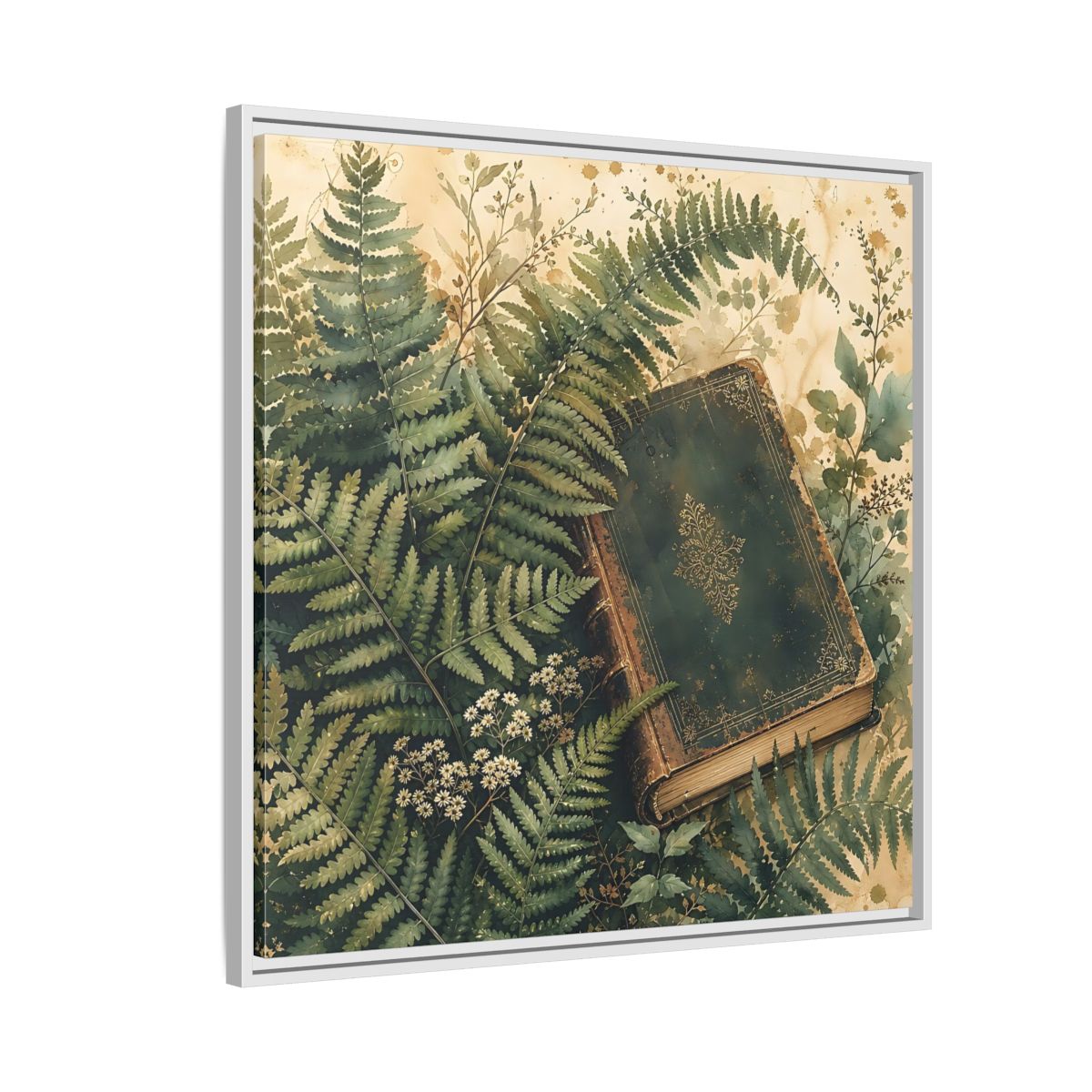 Side Mockup 7. Nature Old Book Green Book shown as stretched canvas wall art