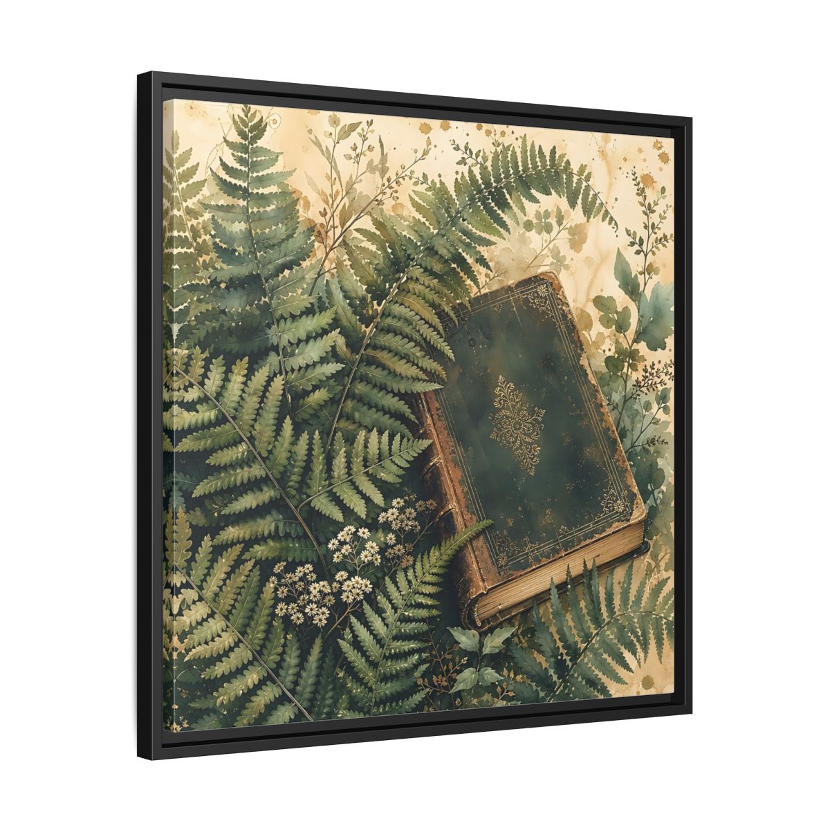 Side Mockup 31. Nature Old Book Green Book shown as stretched canvas wall art