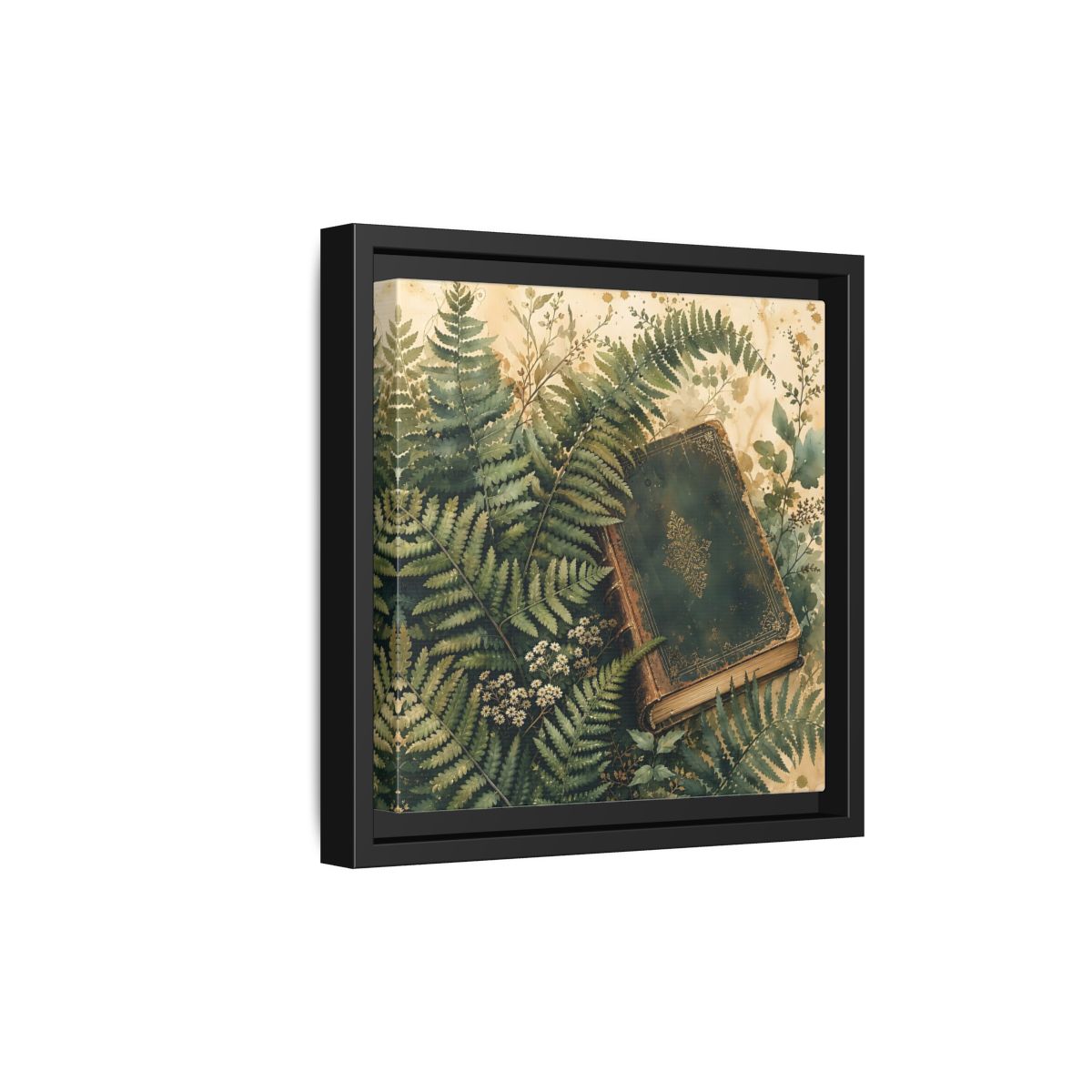 Side Mockup 21. Nature Old Book Green Book shown as stretched canvas wall art