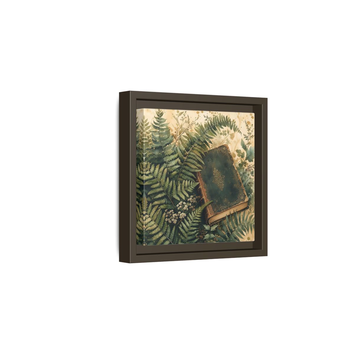 Side Mockup 2. Nature Old Book Green Book shown as stretched canvas wall art