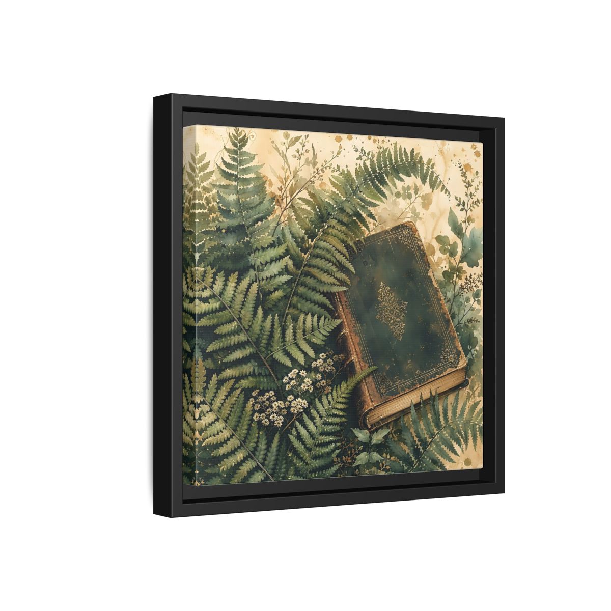 Side Mockup 18. Nature Old Book Green Book shown as stretched canvas wall art