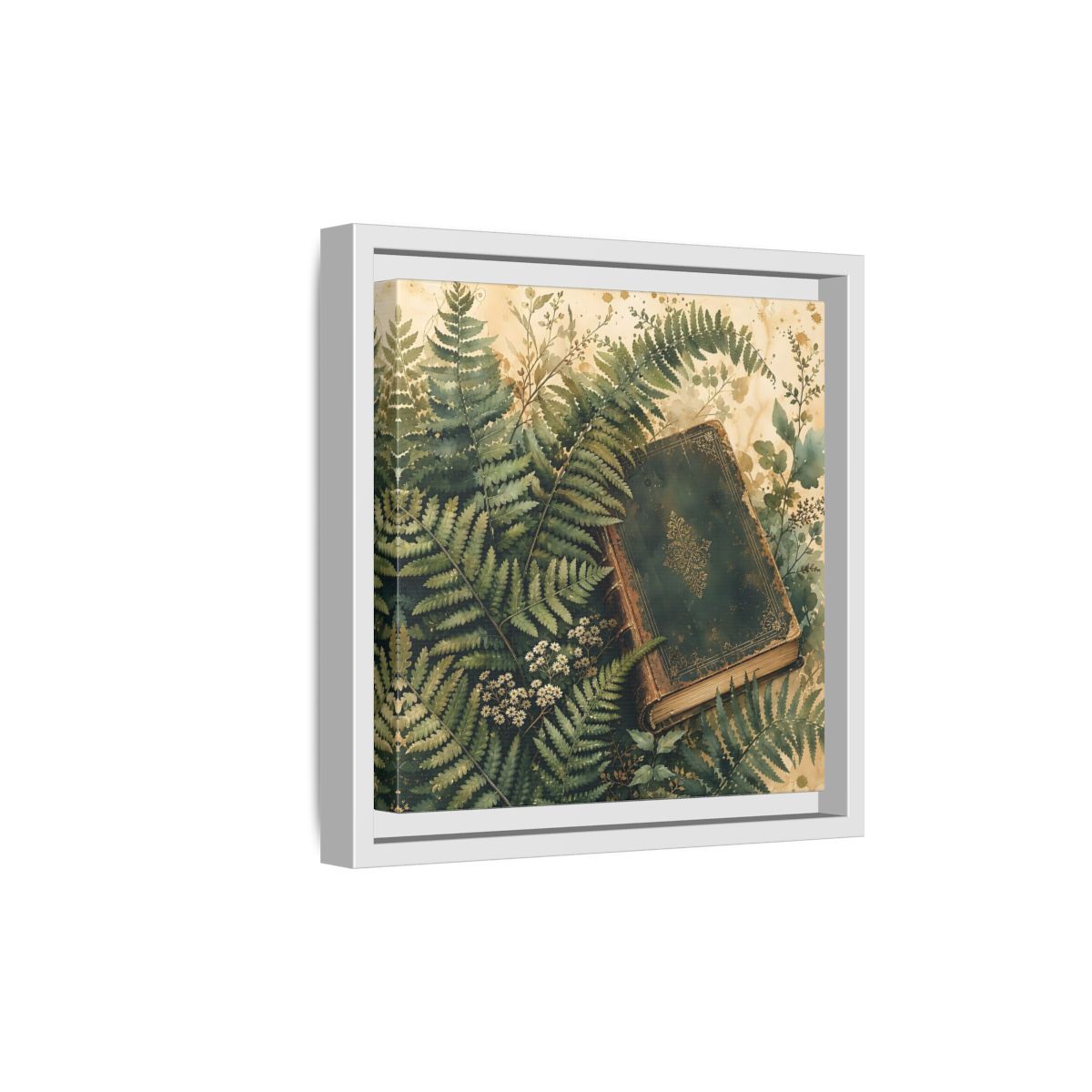 Side Mockup 19. Nature Old Book Green Book shown as stretched canvas wall art