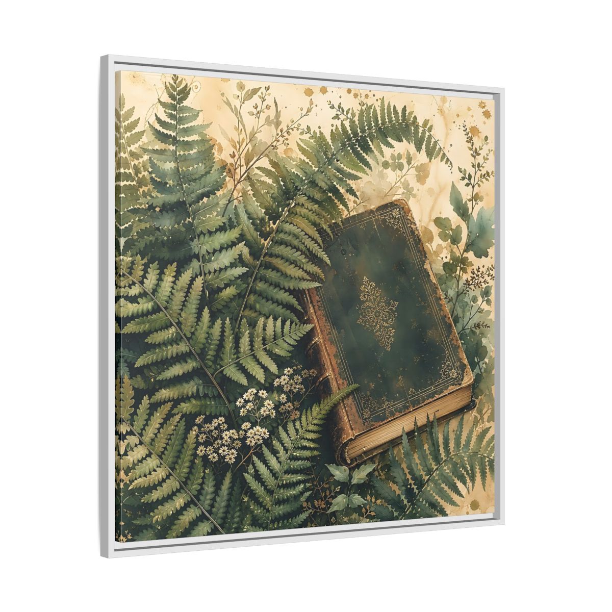 Side Mockup 25. Nature Old Book Green Book shown as stretched canvas wall art