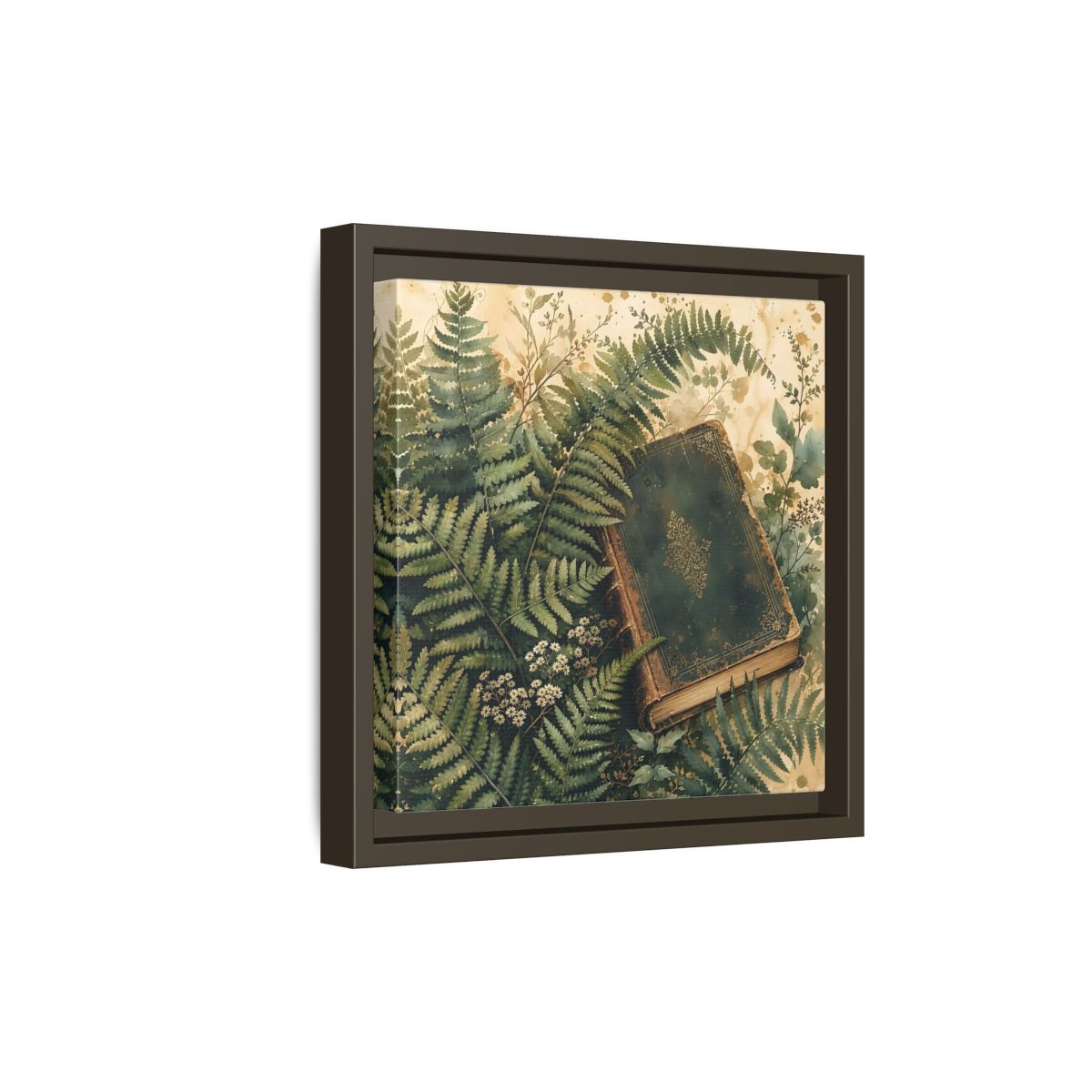 Side Mockup 20. Nature Old Book Green Book shown as stretched canvas wall art