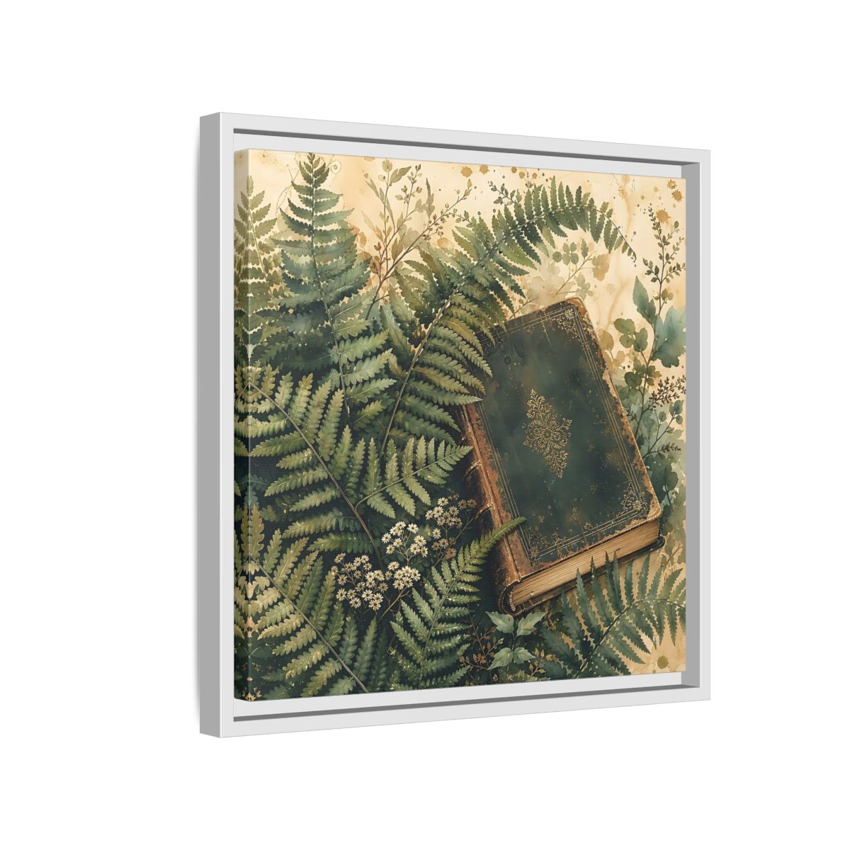 Side Mockup 13. Nature Old Book Green Book shown as stretched canvas wall art