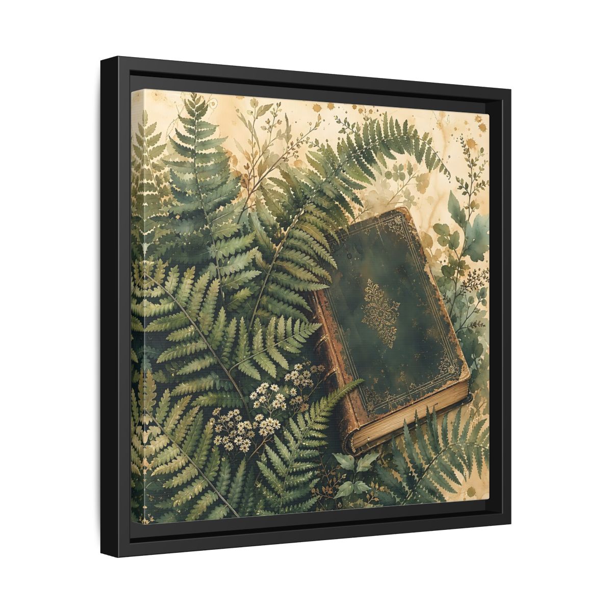 Side Mockup 32. Nature Old Book Green Book shown as stretched canvas wall art