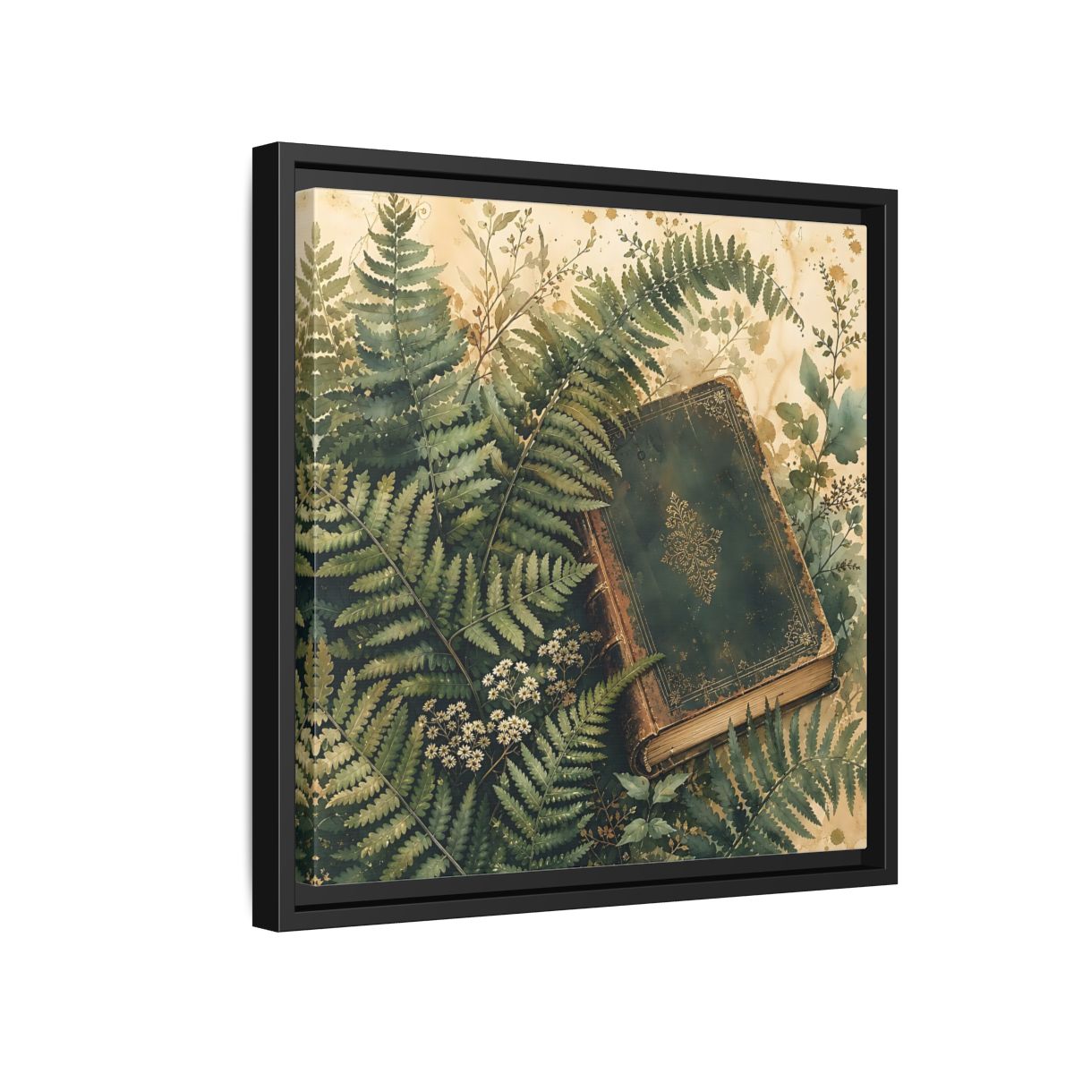 Side Mockup 15. Nature Old Book Green Book shown as stretched canvas wall art