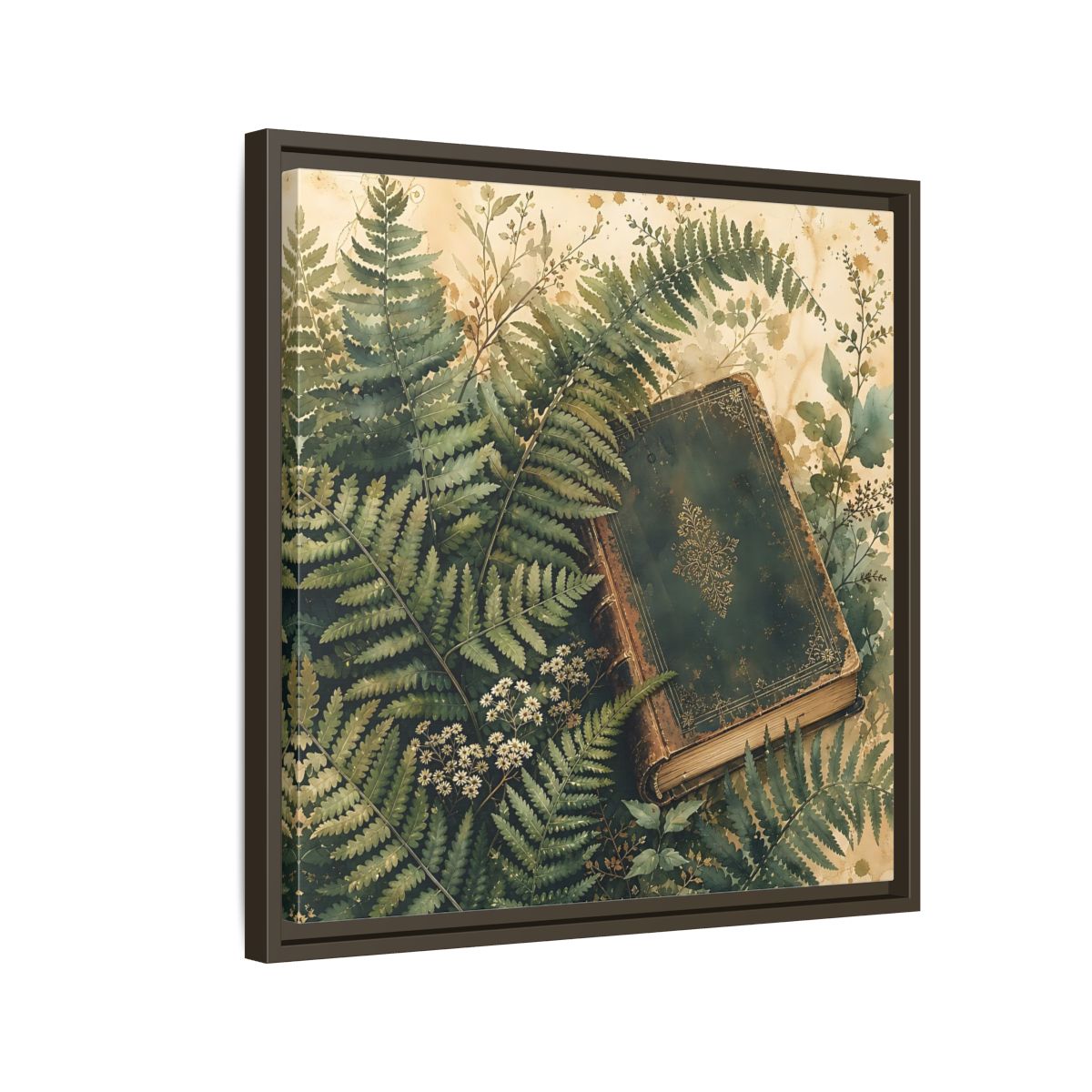 Side Mockup 11. Nature Old Book Green Book shown as stretched canvas wall art
