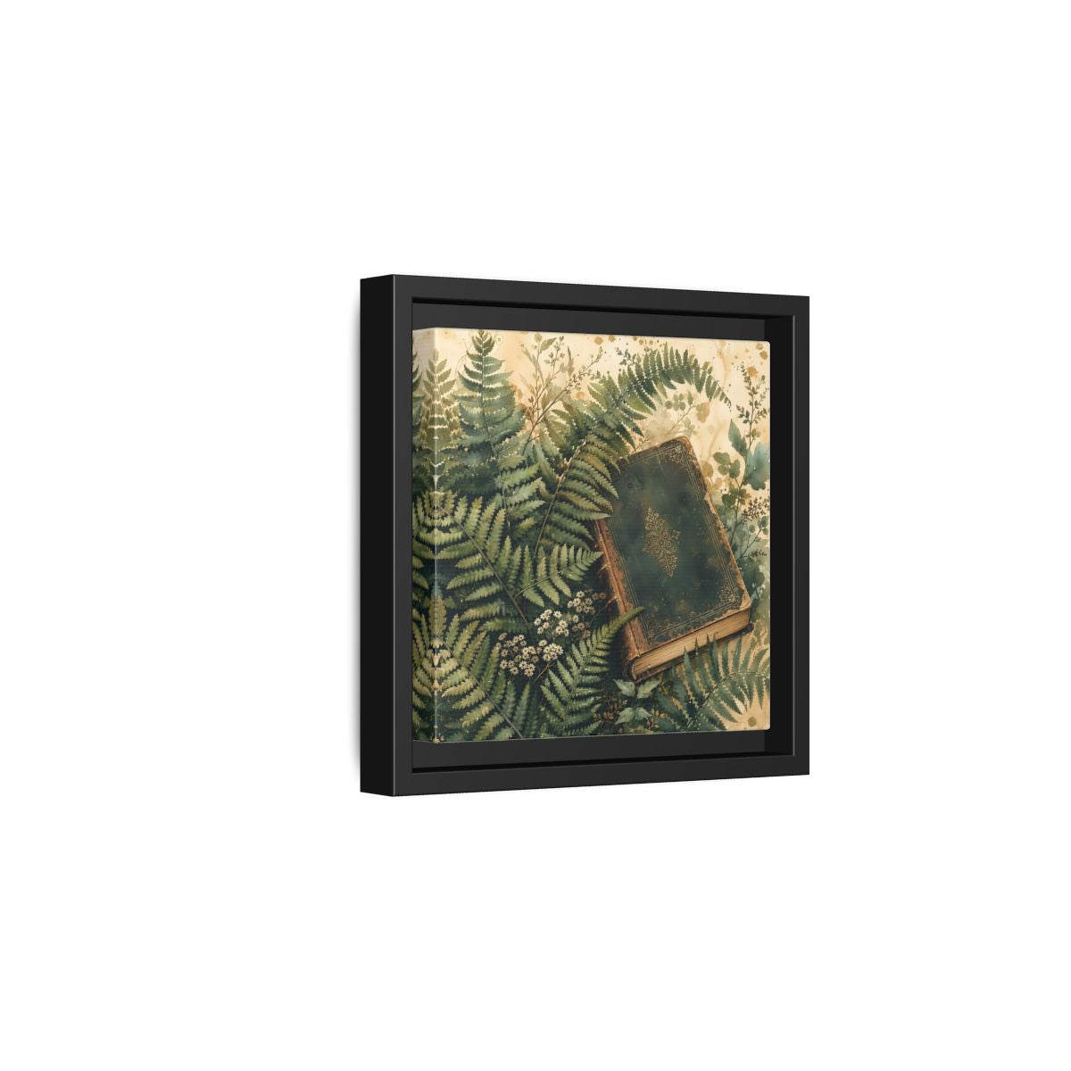 Side Mockup 3. Nature Old Book Green Book shown as stretched canvas wall art