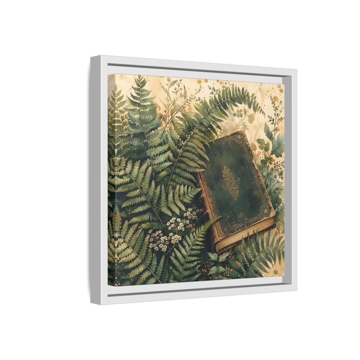 Side Mockup 16. Nature Old Book Green Book shown as stretched canvas wall art