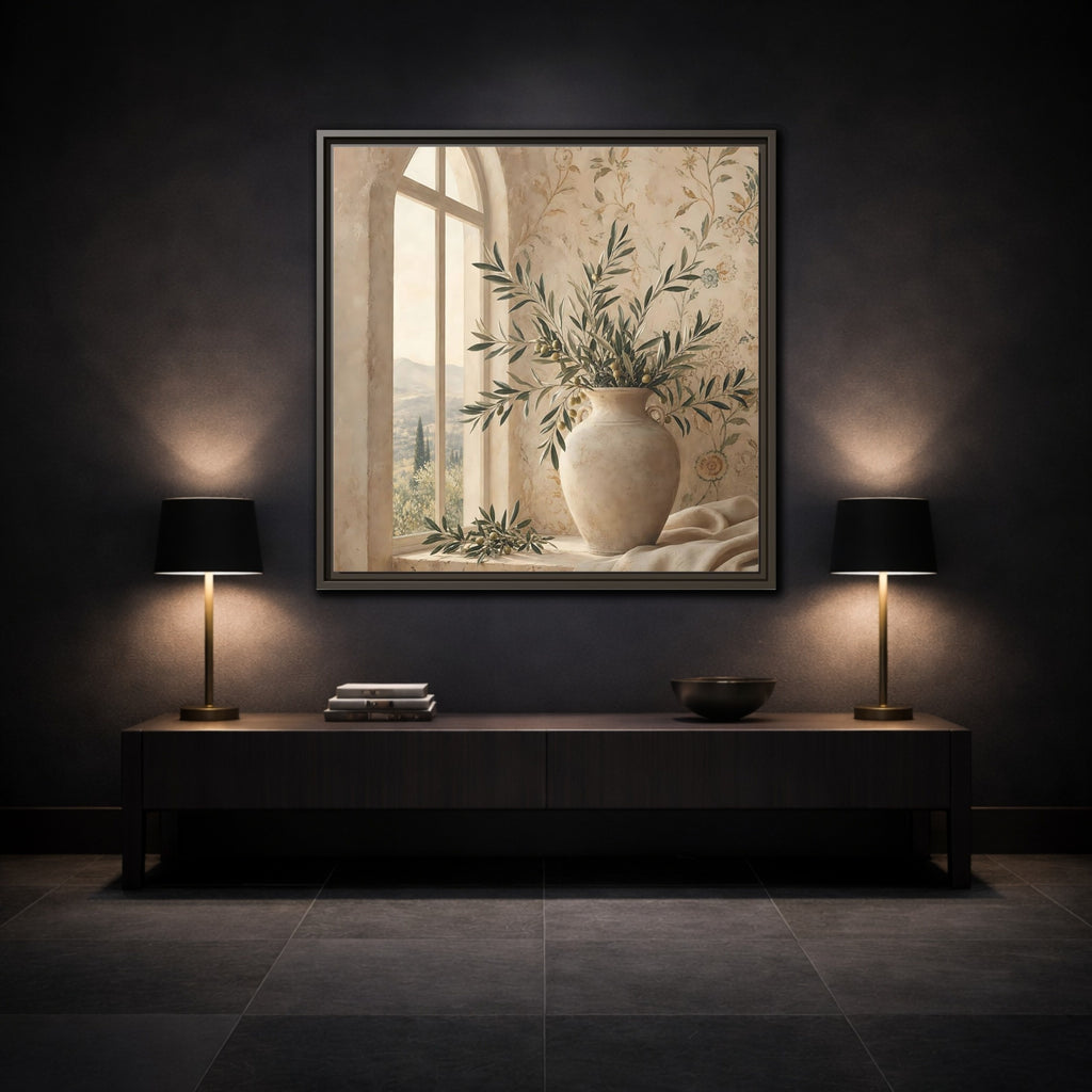Mockup 3. Nature Olive Branch Olive Branch Decor shown as stretched canvas wall art