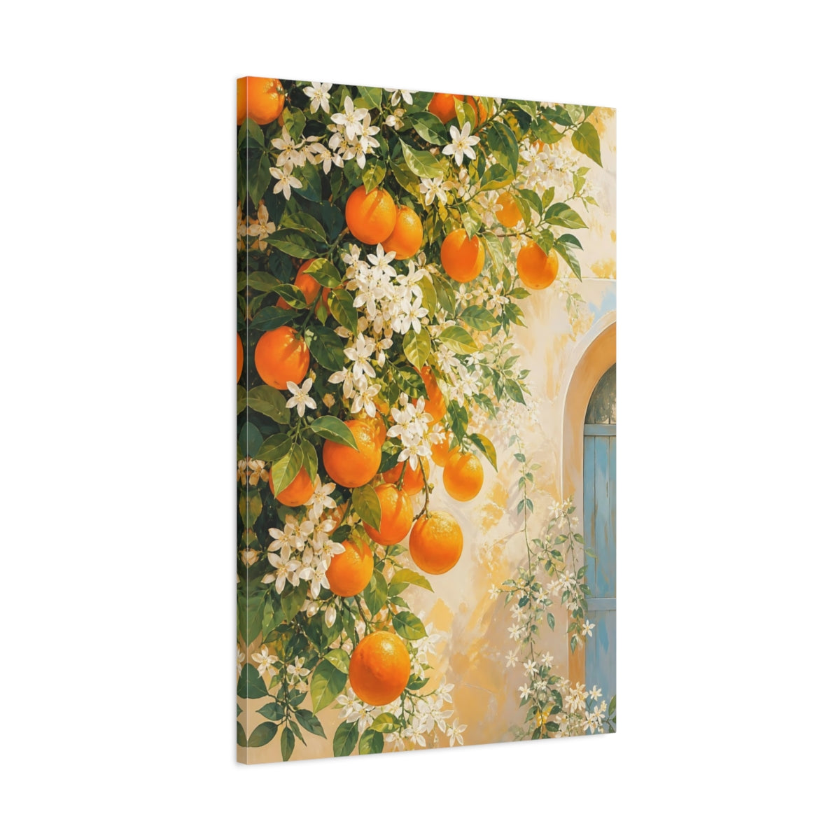 Main Mockup. Nature Oranges Orange And White Floral shown as stretched canvas wall art