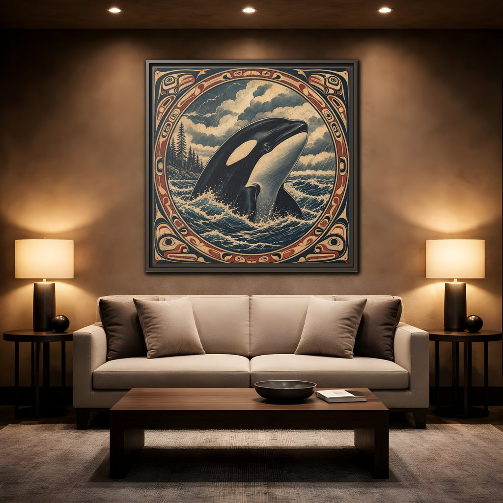 Mockup 2. Nature Orca Orca Ocean Art shown as stretched canvas wall art