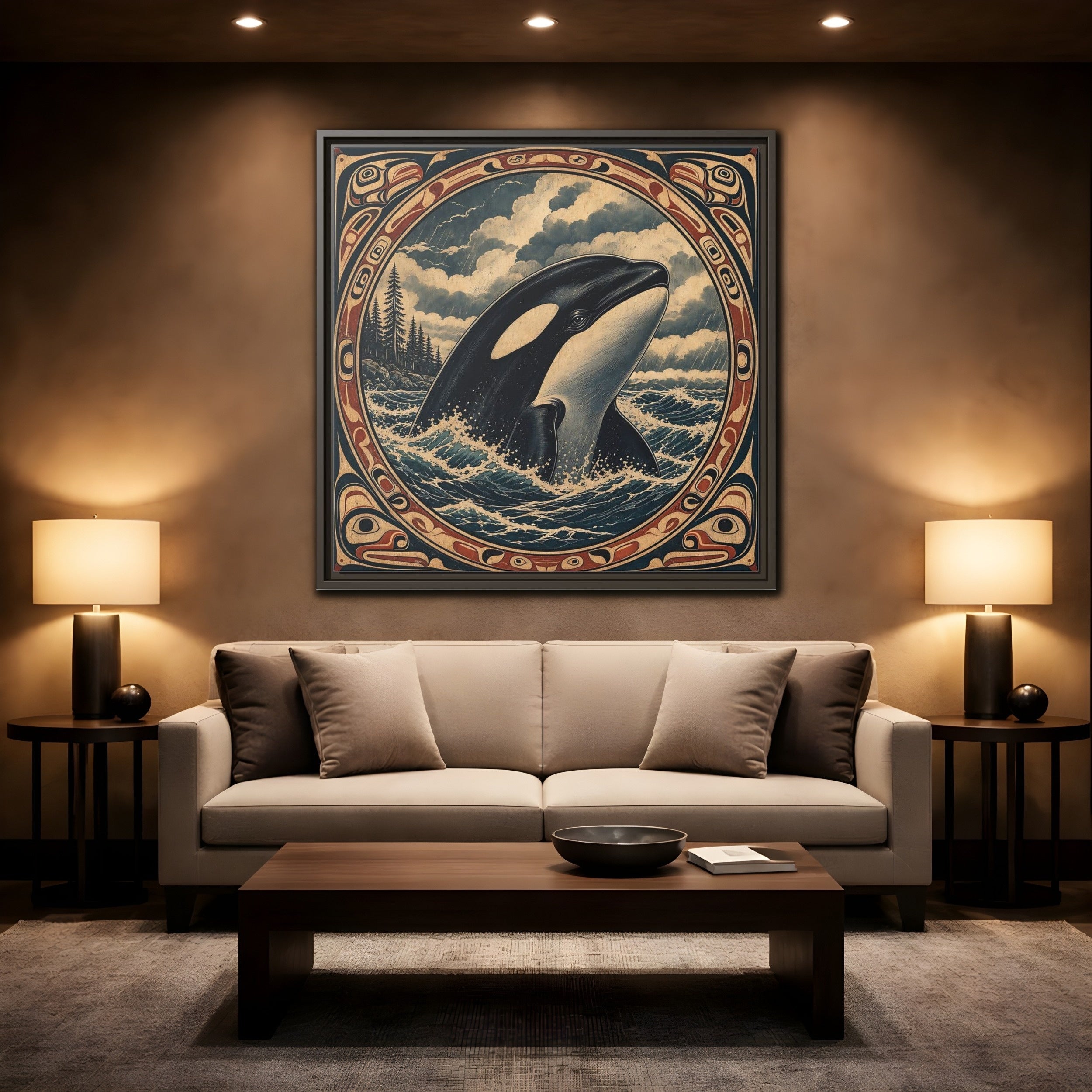 Mockup 2. Nature Orca Orca Ocean Art shown as stretched canvas wall art