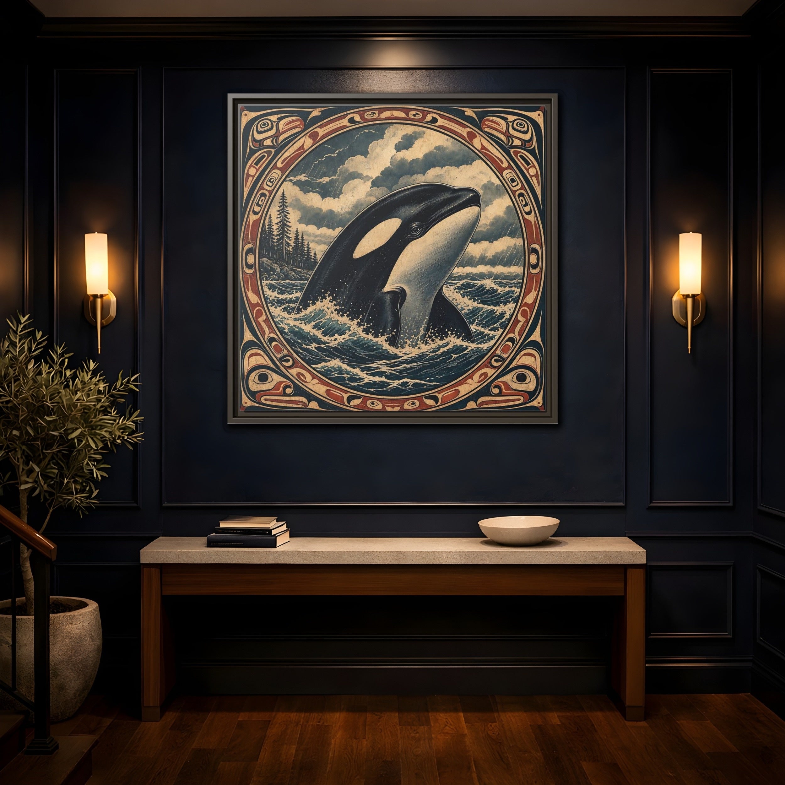 Mockup 4. Nature Orca Orca Ocean Art shown as stretched canvas wall art