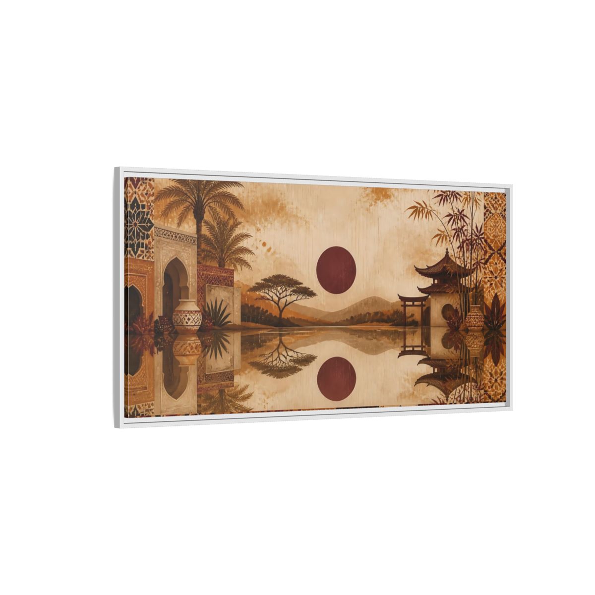 Side Mockup 3. Nature Oriental Landscape Brown Orange Landscape shown as stretched canvas wall art