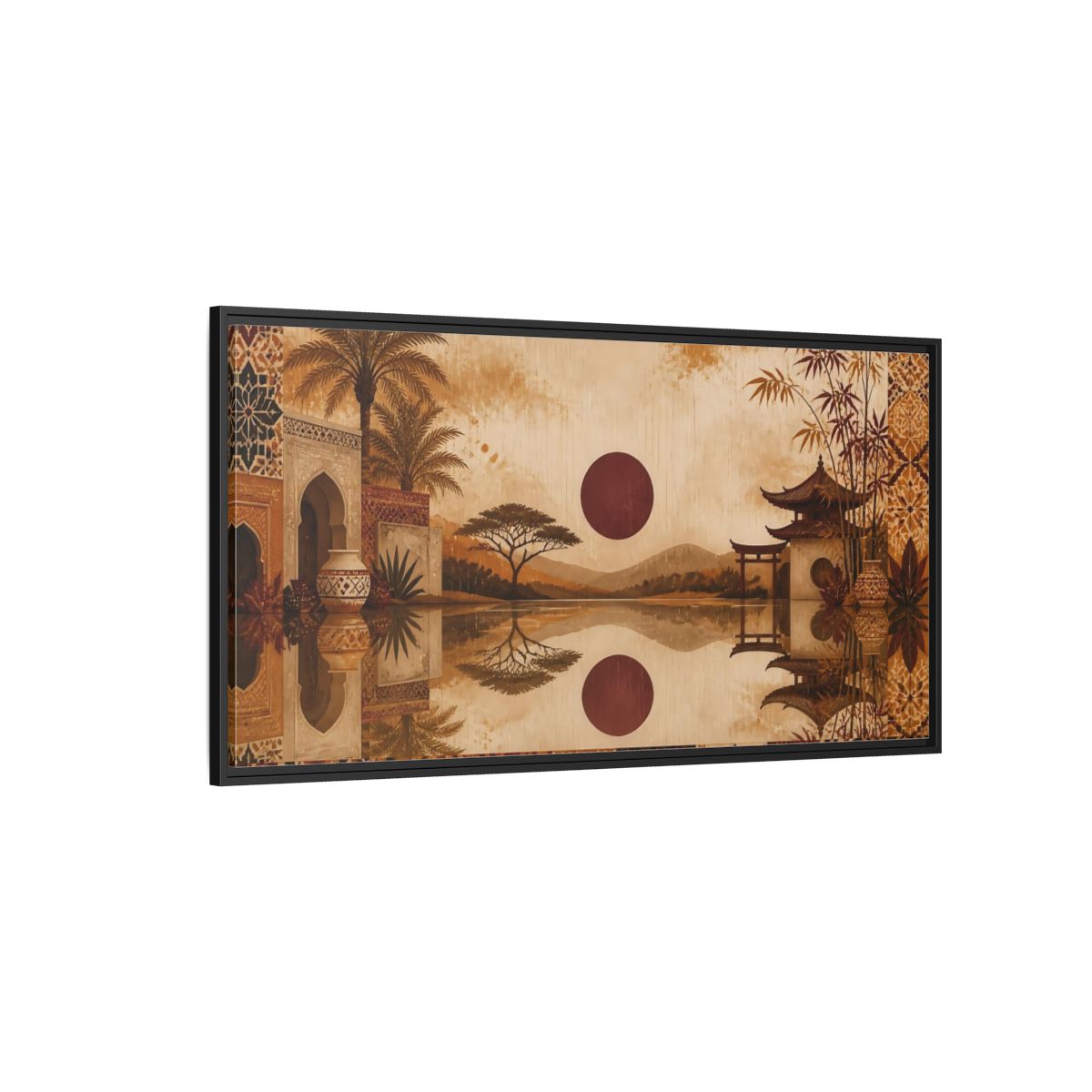 Side Mockup 5. Nature Oriental Landscape Brown Orange Landscape shown as stretched canvas wall art