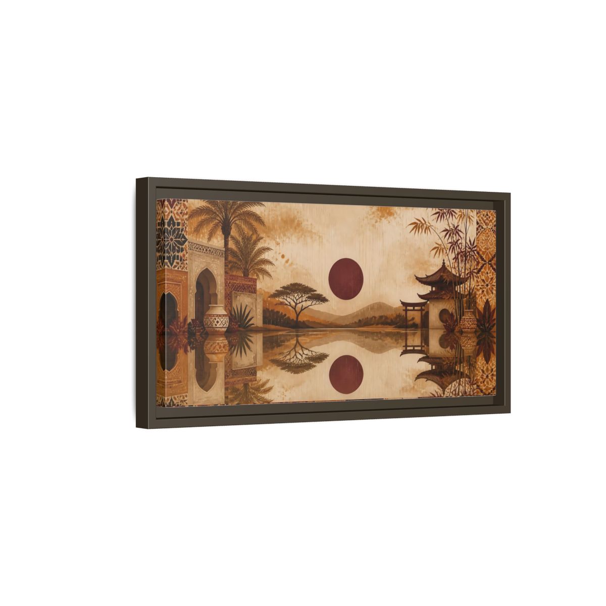 Side Mockup 7. Nature Oriental Landscape Brown Orange Landscape shown as stretched canvas wall art