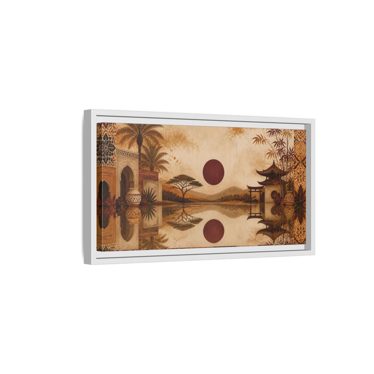 Side Mockup 6. Nature Oriental Landscape Brown Orange Landscape shown as stretched canvas wall art