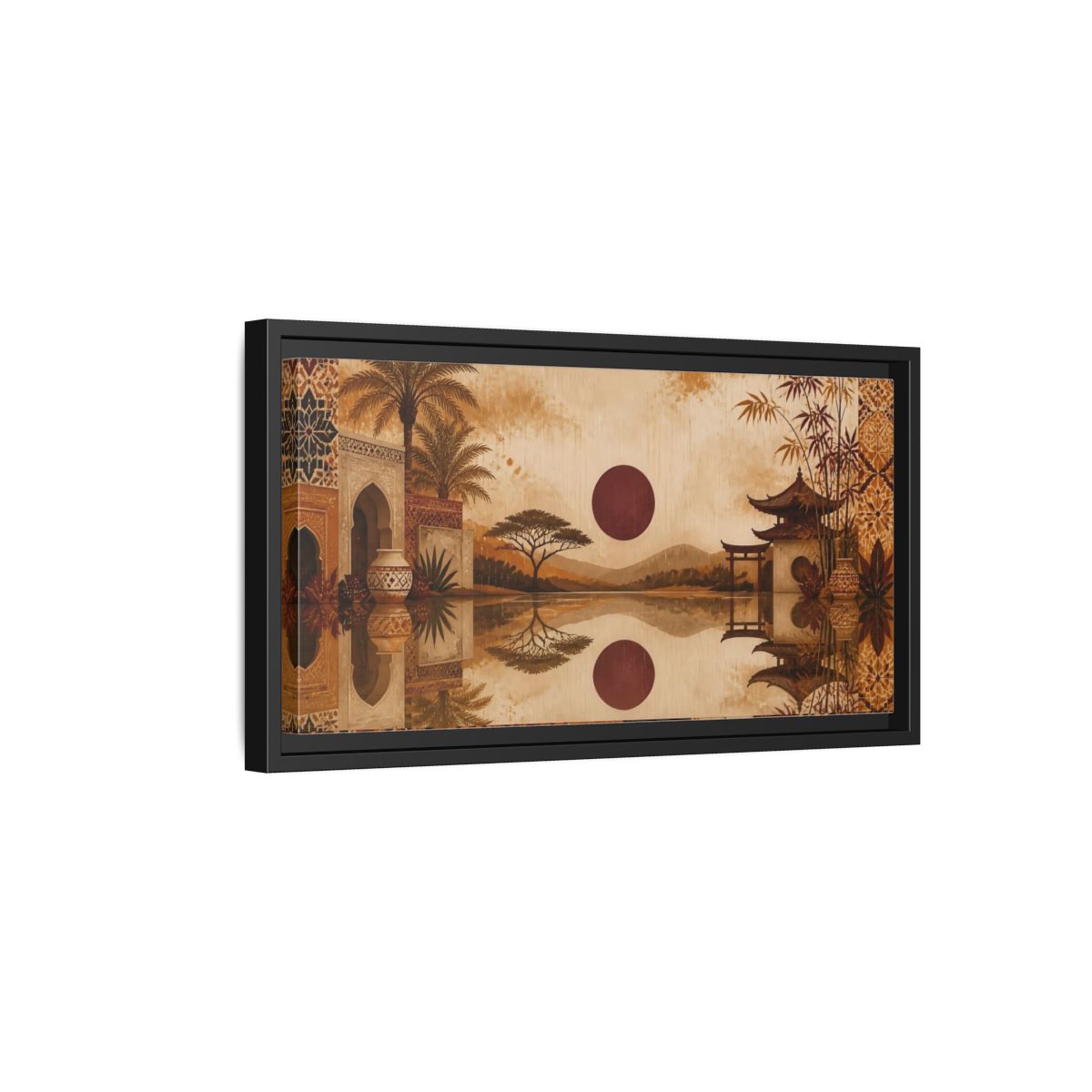 Side Mockup 8. Nature Oriental Landscape Brown Orange Landscape shown as stretched canvas wall art