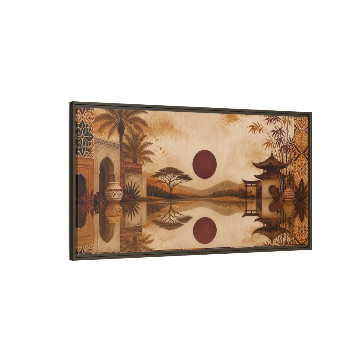 Side Mockup 4. Nature Oriental Landscape Brown Orange Landscape shown as stretched canvas wall art