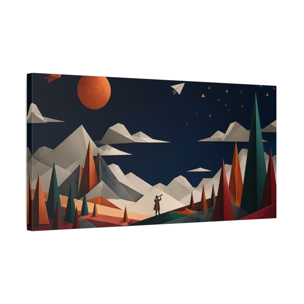 Side Mockup 1. Nature Origami Landscape Origami Landscape shown as stretched canvas wall art