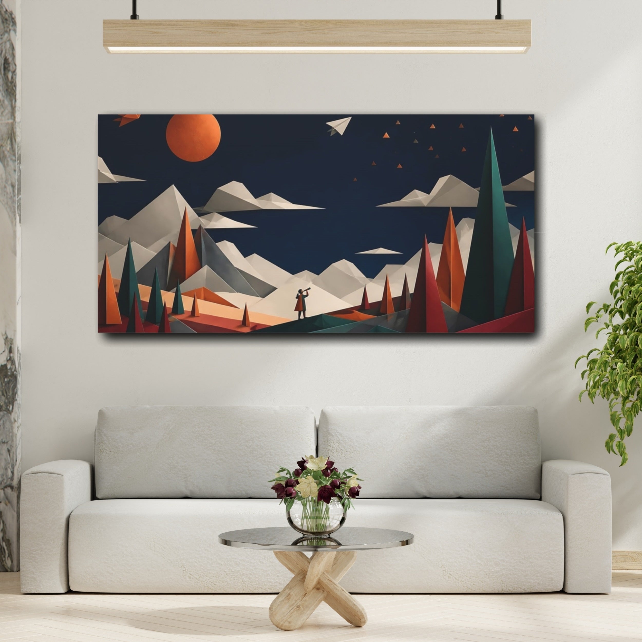 Mockup 2. Nature Origami Landscape Origami Landscape shown as stretched canvas wall art