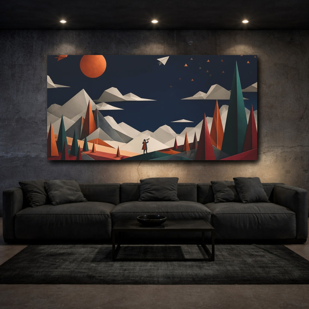 Mockup 3. Nature Origami Landscape Origami Landscape shown as stretched canvas wall art