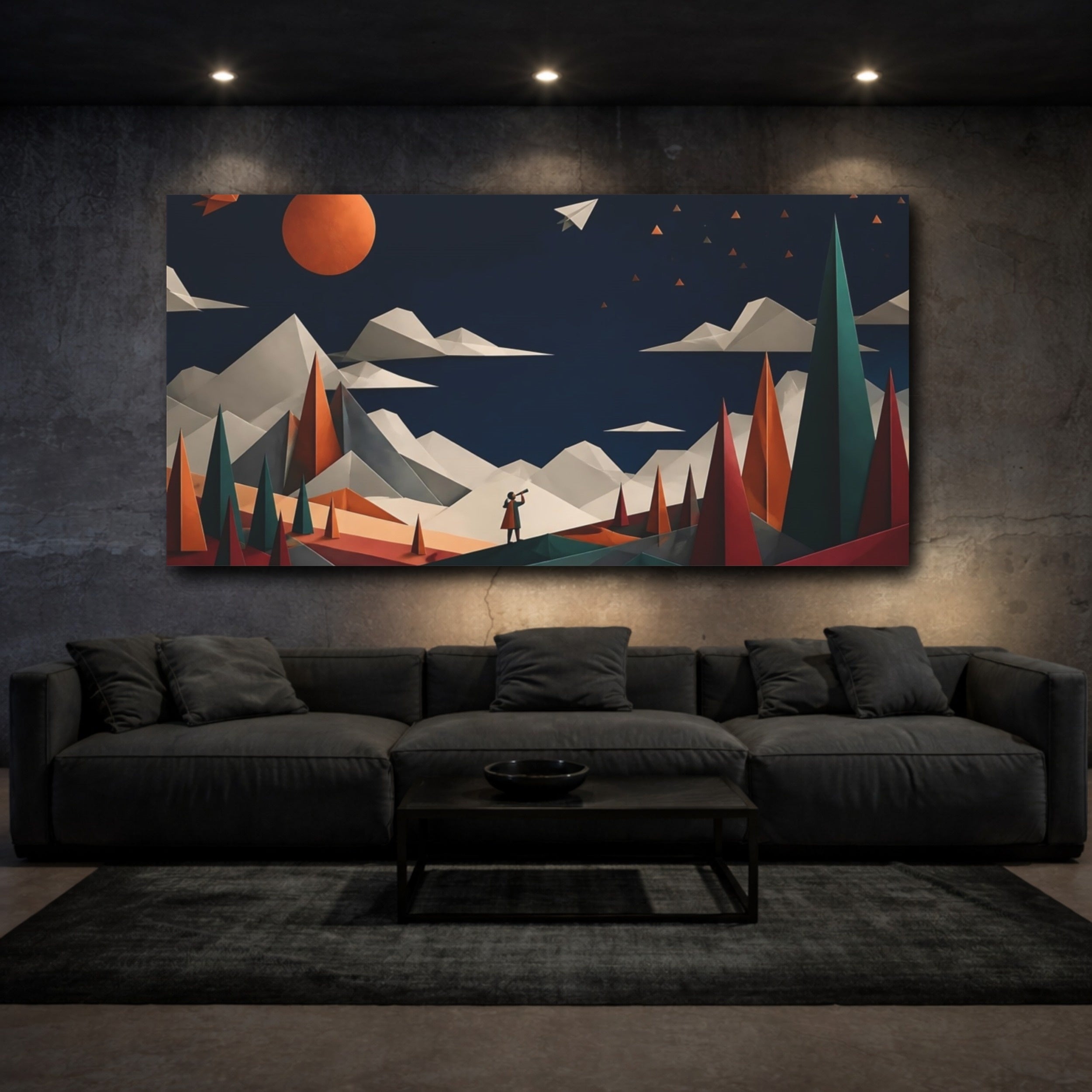 Mockup 3. Nature Origami Landscape Origami Landscape shown as stretched canvas wall art