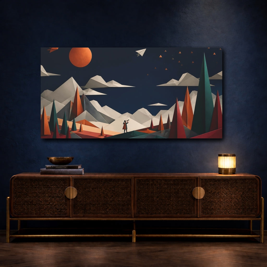 Mockup 4. Nature Origami Landscape Origami Landscape shown as stretched canvas wall art