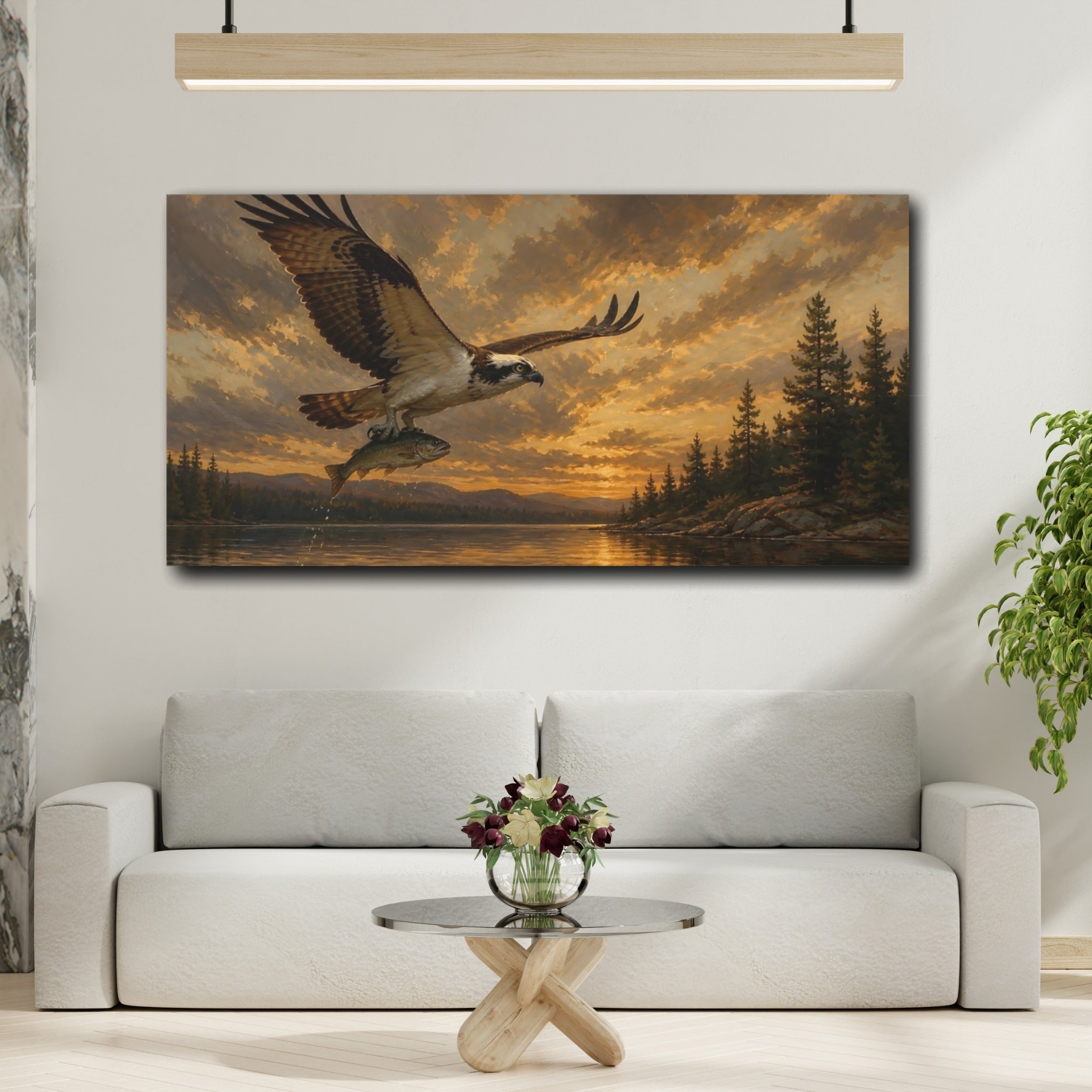Mockup 2. Nature Osprey Osprey Sunset shown as stretched canvas wall art