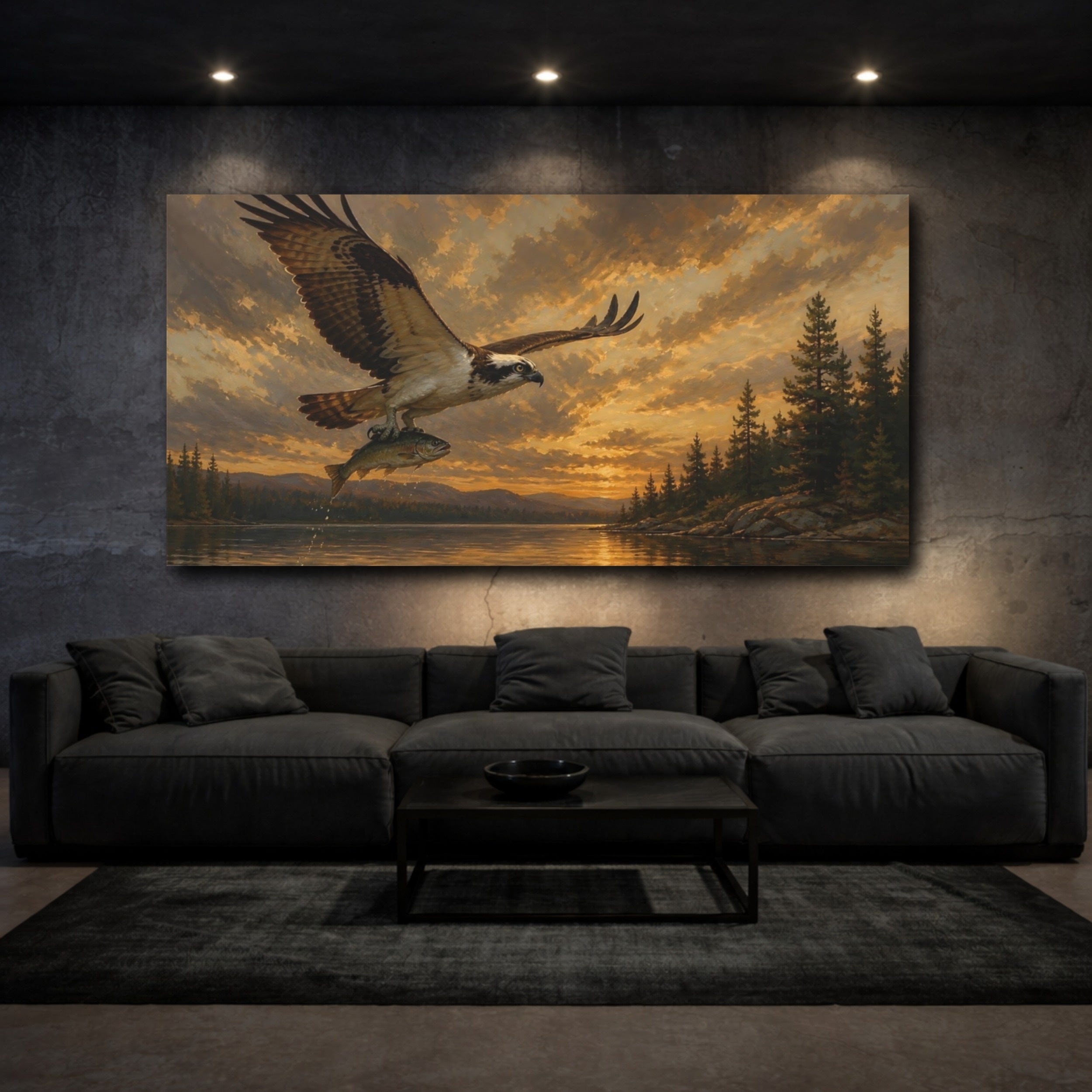 Mockup 3. Nature Osprey Osprey Sunset shown as stretched canvas wall art