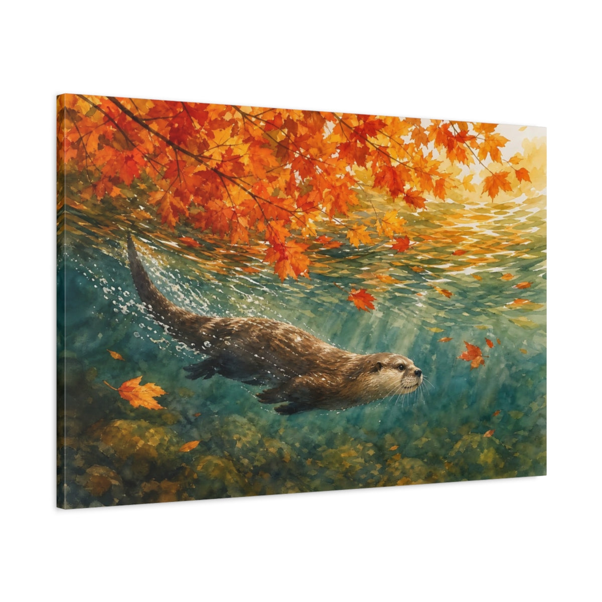 Main Mockup. Nature Otter Orange And Teal shown as canvas print