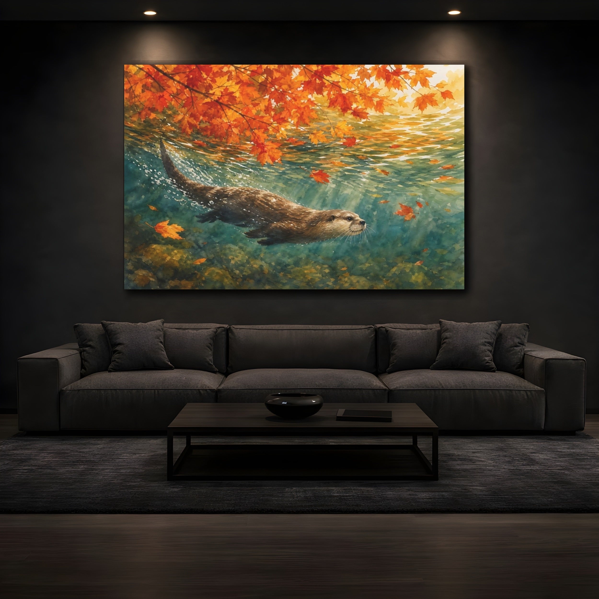 Mockup 3. Nature Otter Orange And Teal shown as canvas print