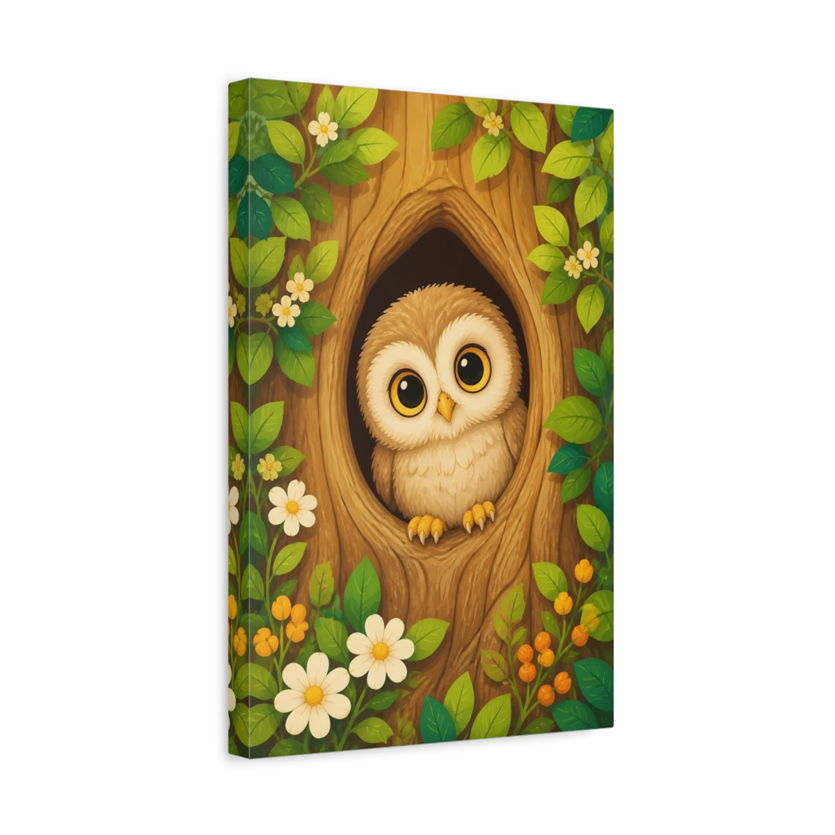 Side Mockup 4. Nature Owl Cute Owl Forest shown as stretched canvas wall art