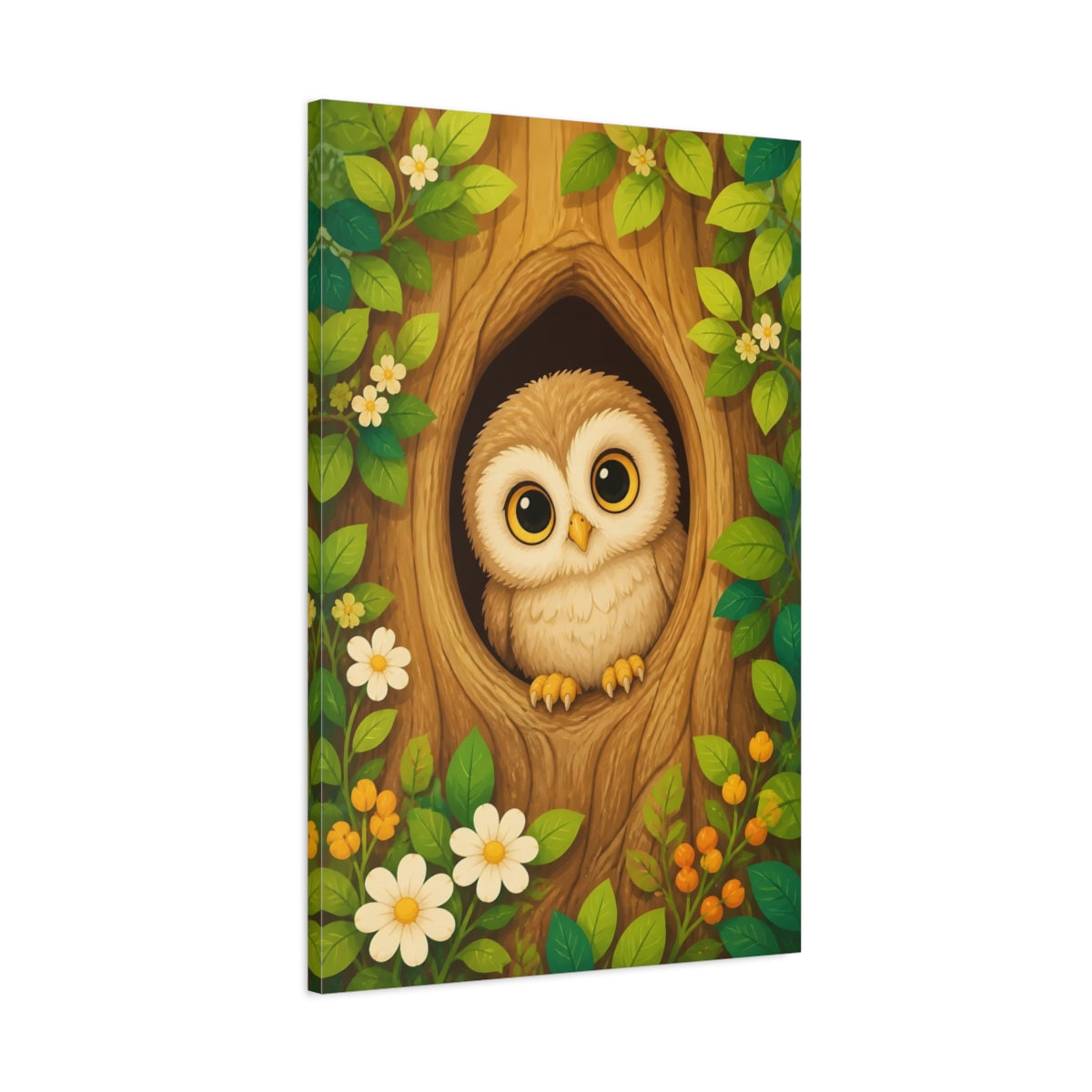 Main Mockup. Nature Owl Cute Owl Forest shown as stretched canvas wall art