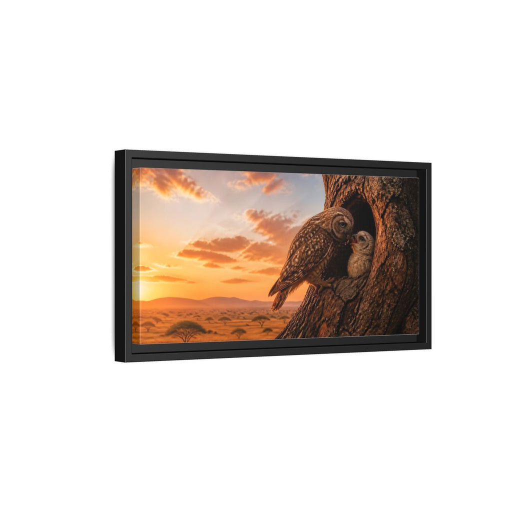 Side Mockup 8. Nature Owls Brown And Orange shown as stretched canvas wall art